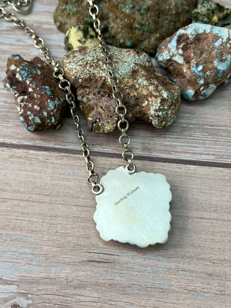 Handmade Sterling Silver Golden Hills Turquoise Necklace "Signed Nizhoni"