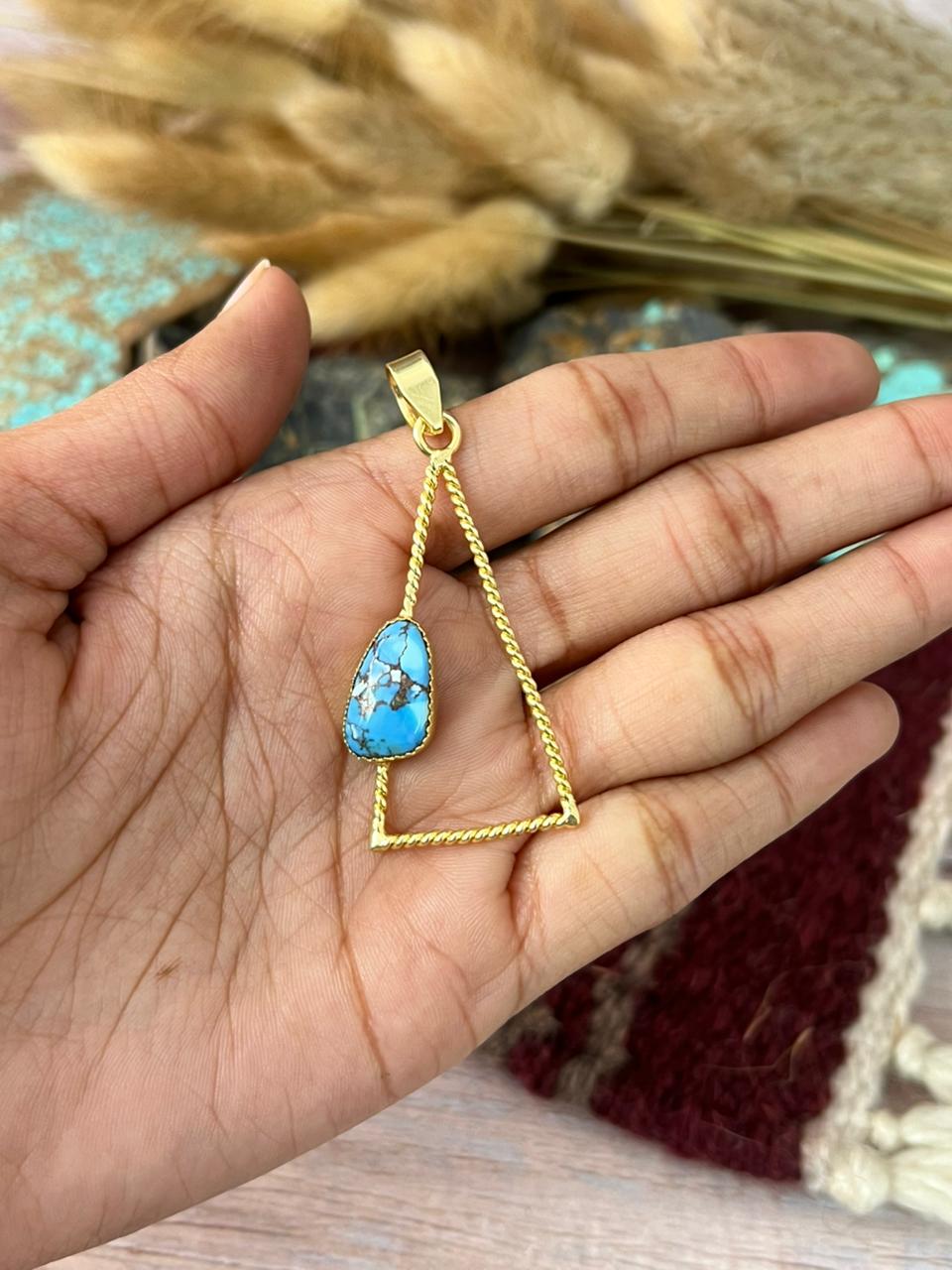 “The Golden Collection” Handmade Gold-Palted Golden Hills Turquoise Pendant