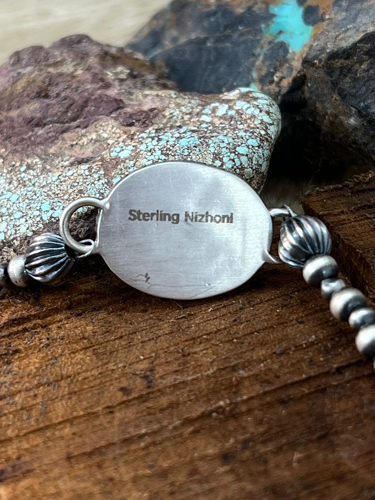 Handmade Sterling Silver Beaded Arizona Blue Turquoise Chain Bracelet "Signed Nizhoni"