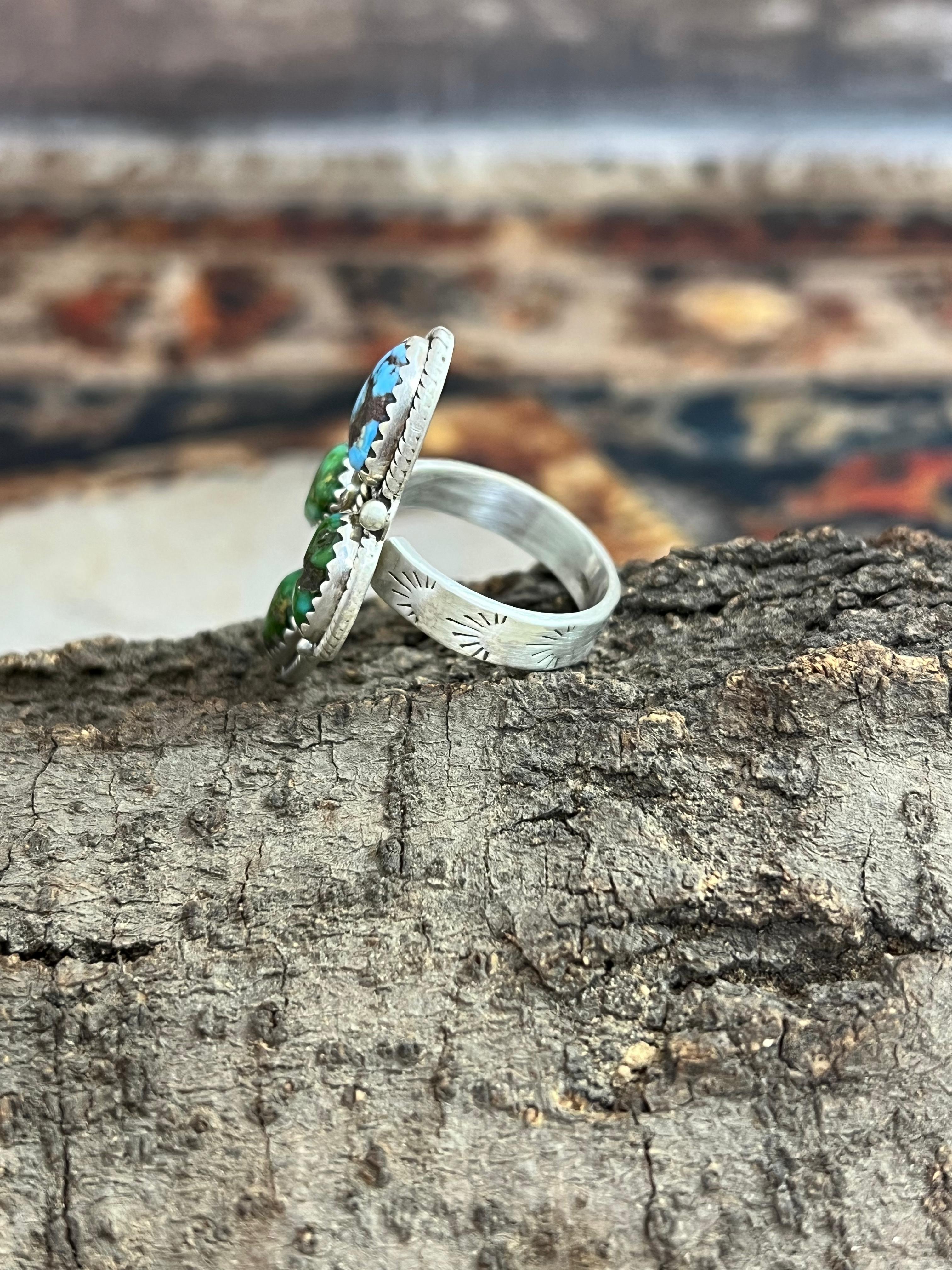 Handmade Sterling Silver Sonoran Mountain Turquoise, Golden Hills Turquoise Adjustable Ring, Signed Nizhoni (7)