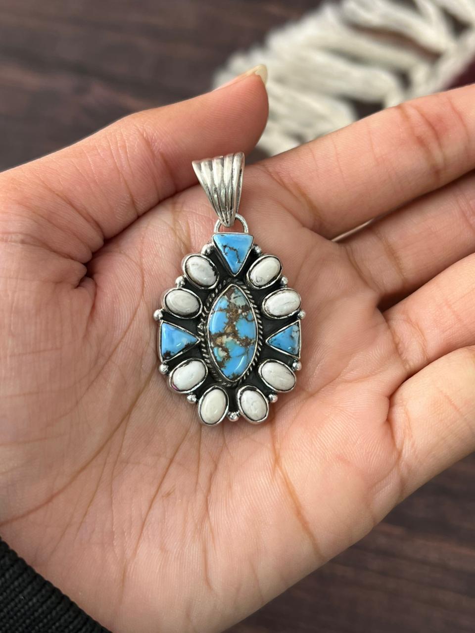 Handmade Sterling Silver Golden Hills with White Collection Pendant "Signed Nizhoni"