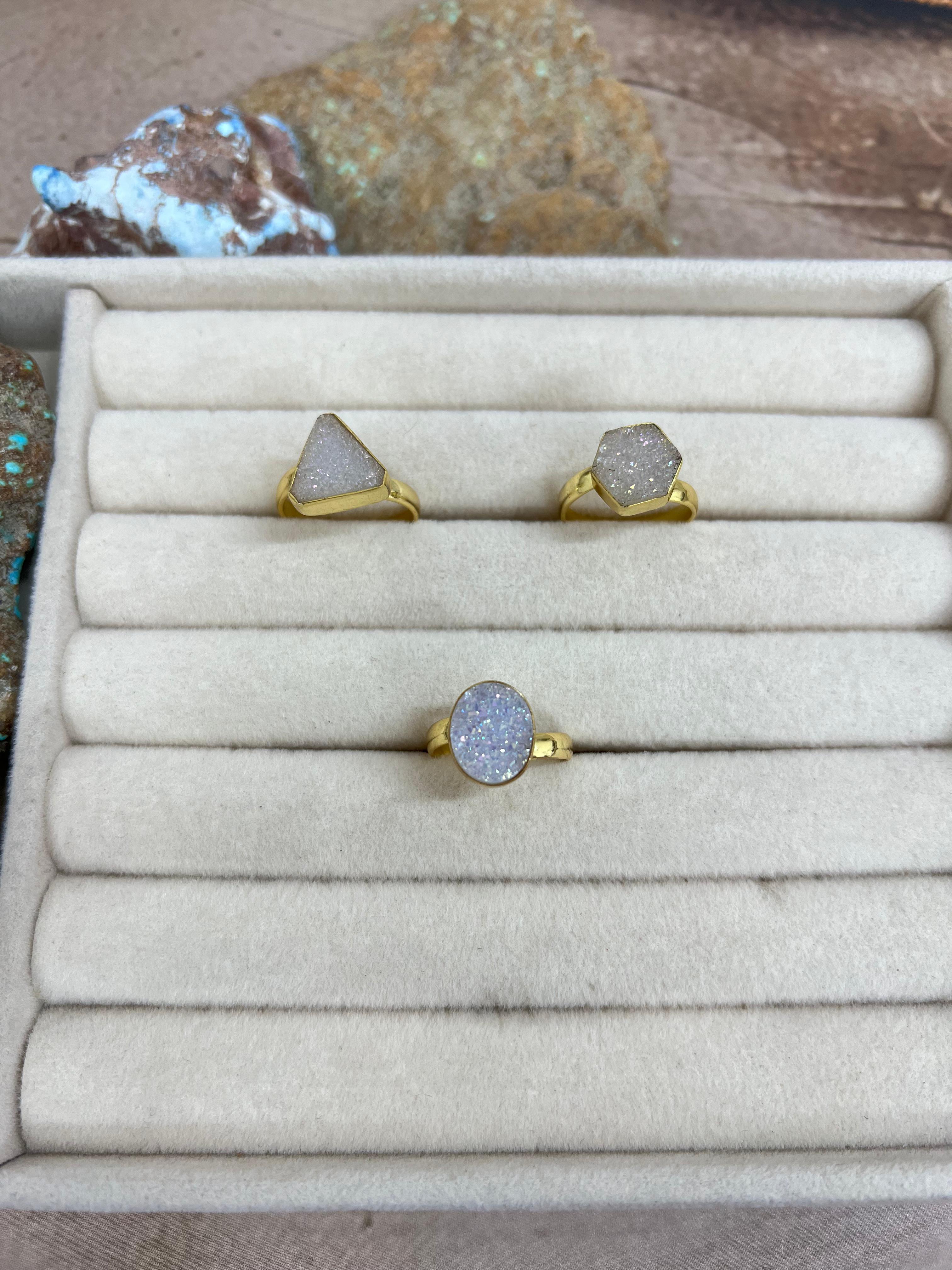 “The Boho Collection” Natural White Druzy Adjustable Ring