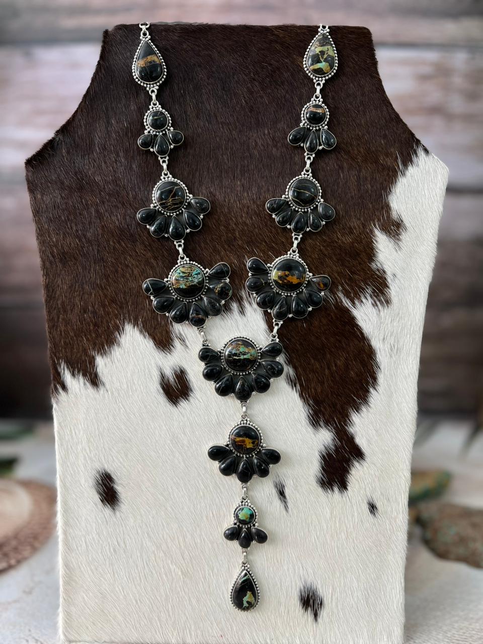 Handmade Sterling Silver Blackjack Turquoise Necklace "Signed Nizhoni"