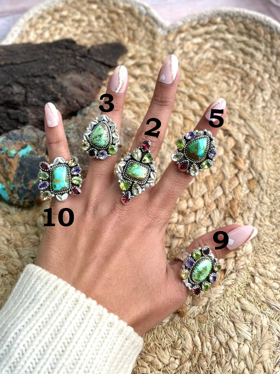 Handmade Sterling Silver Sonoran with Cut Stones Adjustable Ring "Signed Nizhoni"