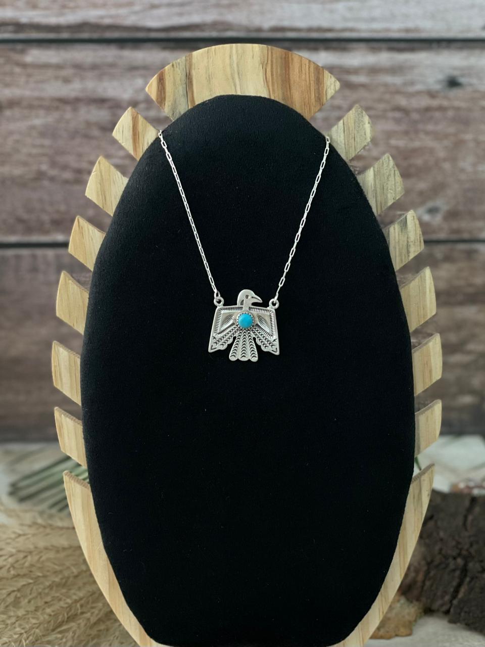 Handmade Sterling Silver Kingman Turquoise Necklace "Signed Nizhoni"