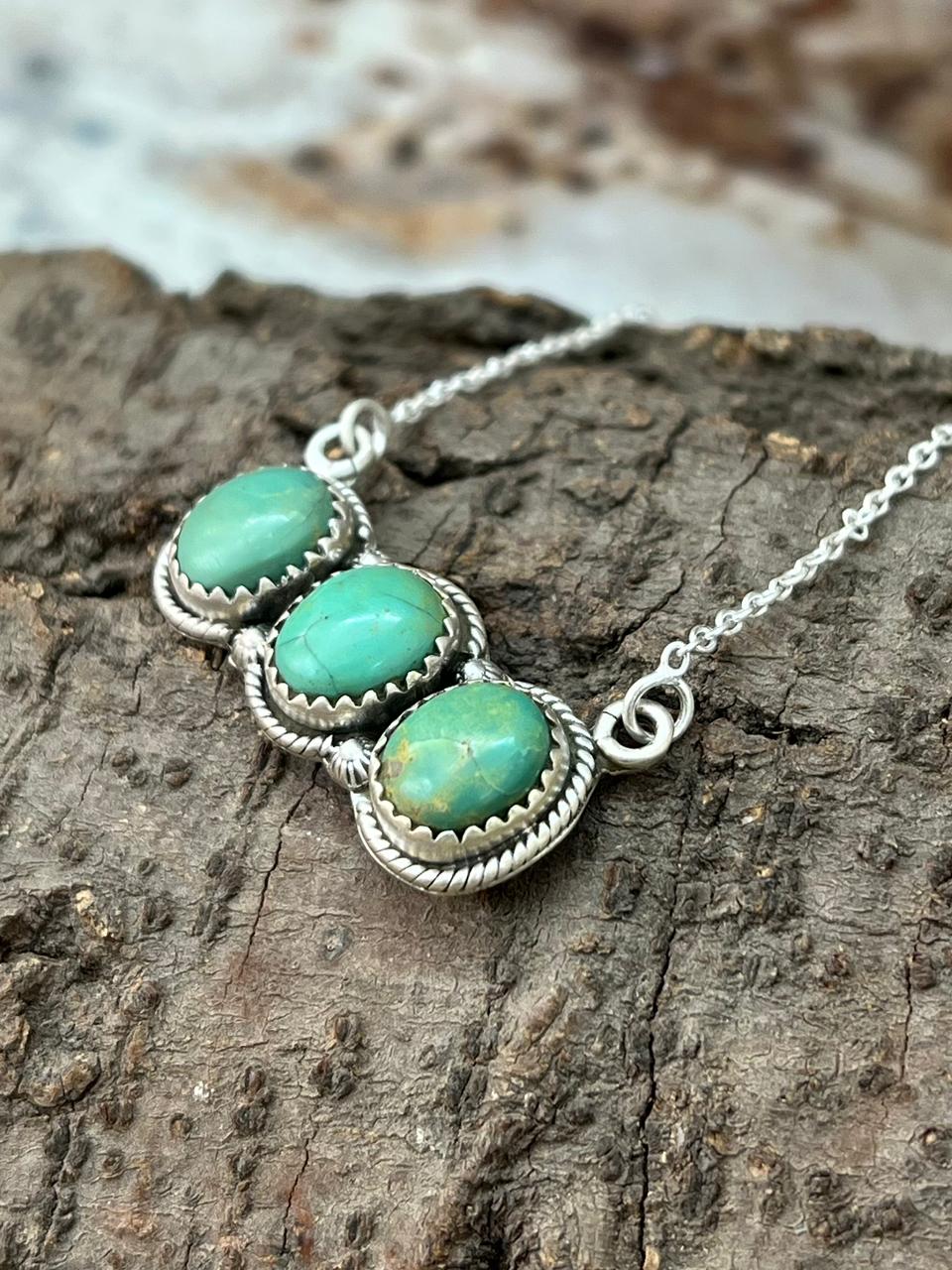 Handmade Sterling Silver Old Stock Royston Turquoise Necklace "Signed Nizhoni"