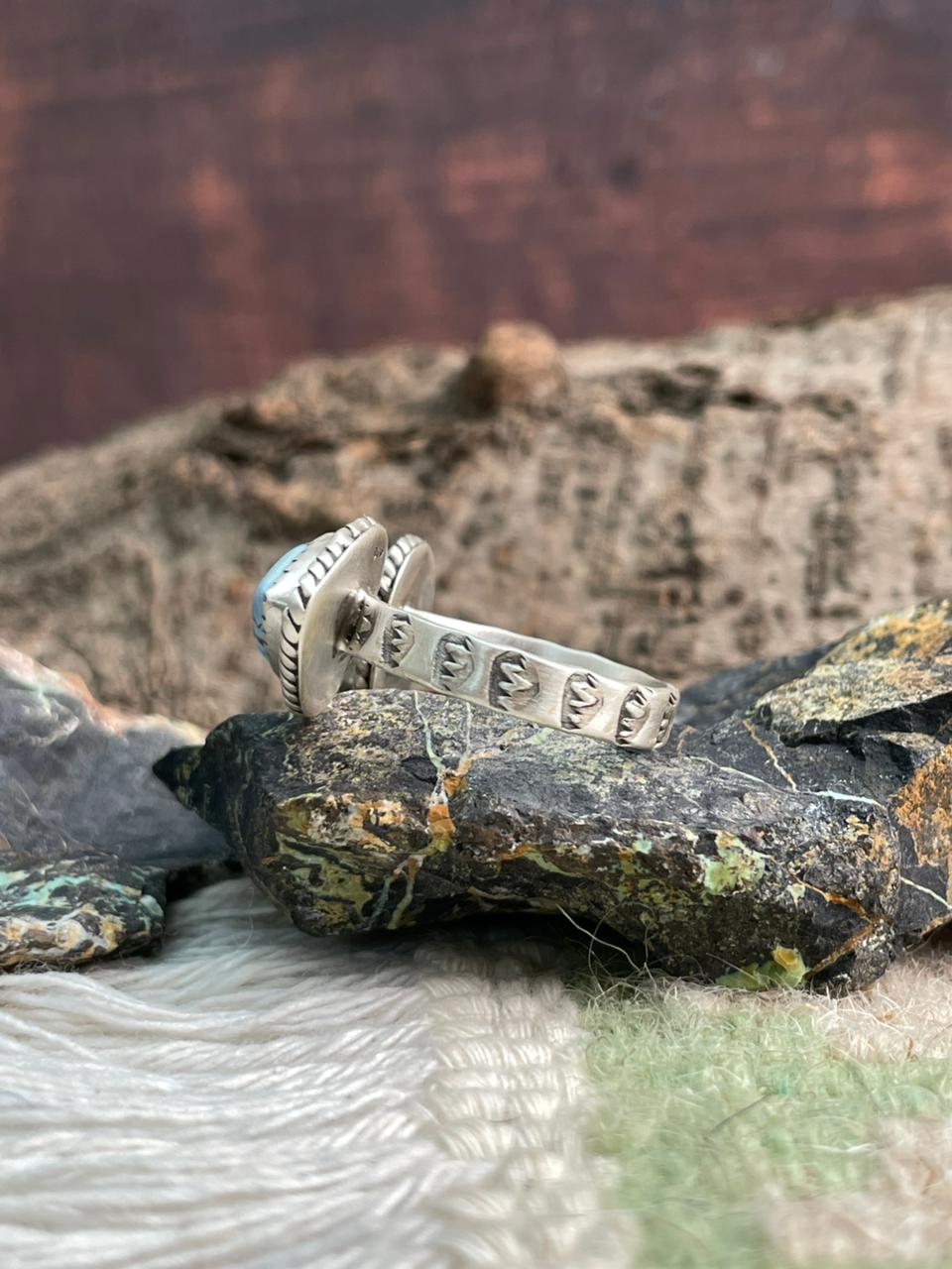 Handmade Sterling Silver Golden Hills Turquoise Adjustable Ring "Signed Nizhoni"