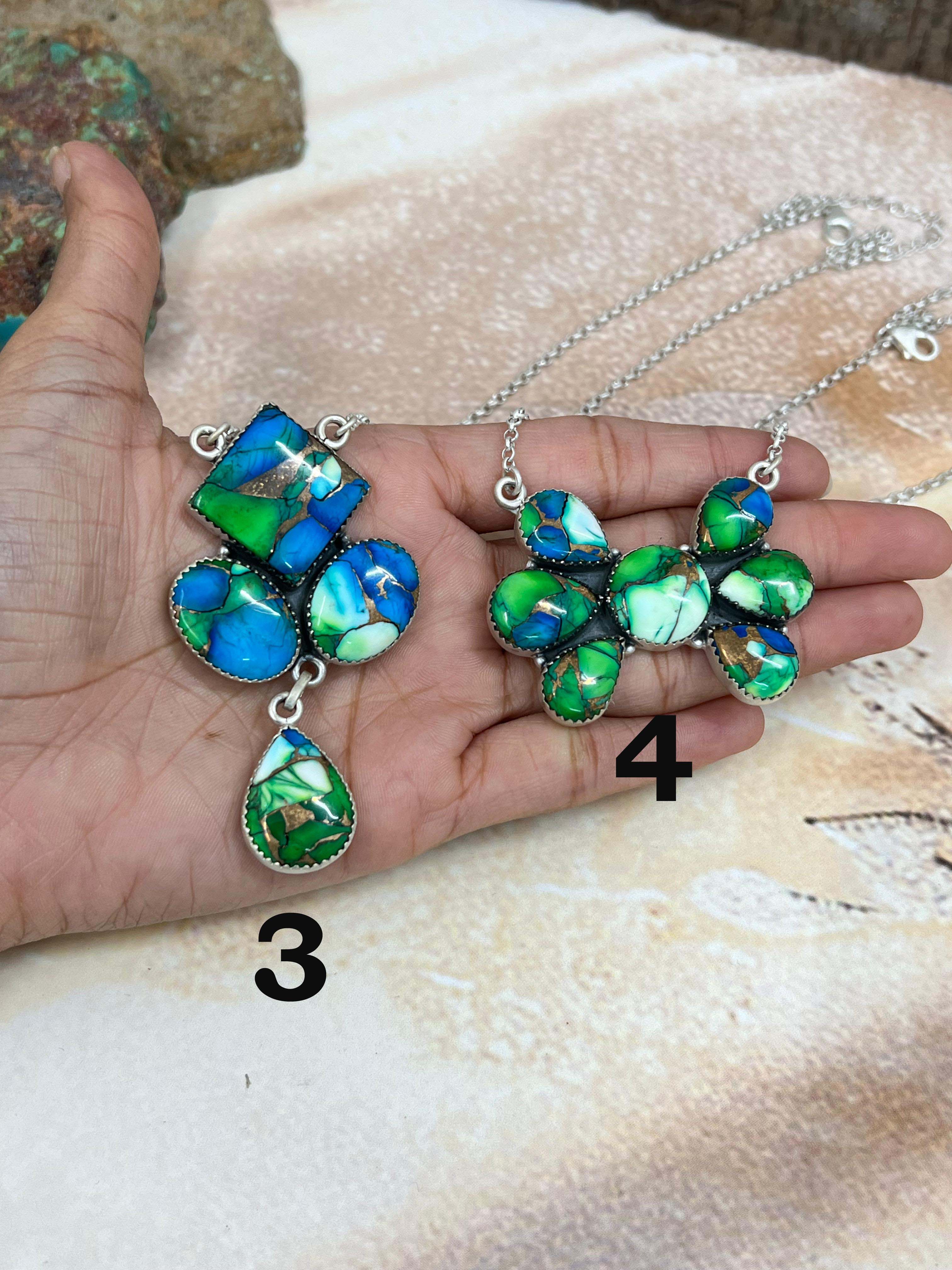 Handmade Sterling Silver Peacock Dahlia Necklace with Signed Nizhoni