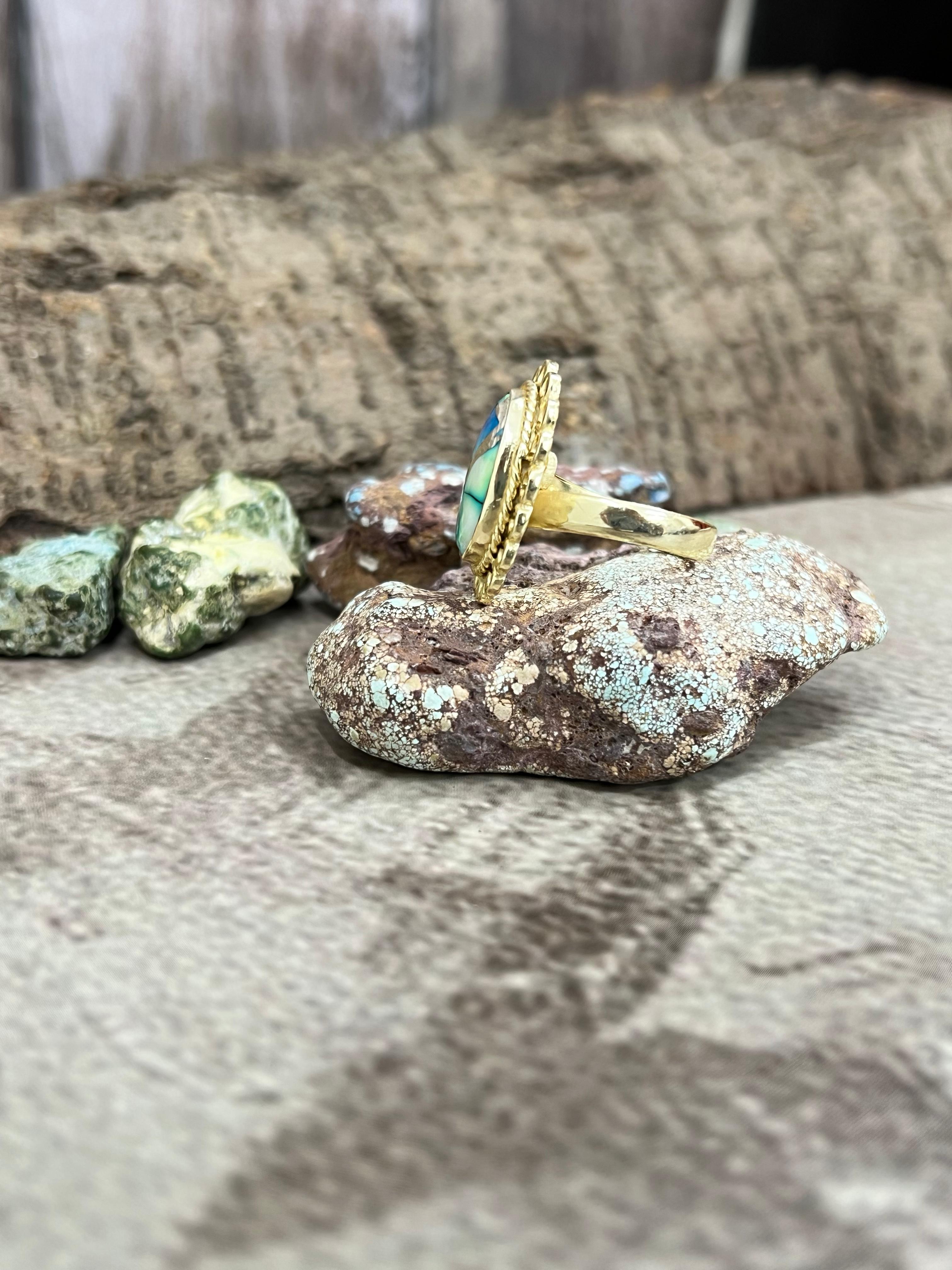 “The Golden Collection” Natural Peacock Dahlia Adjustable Ring