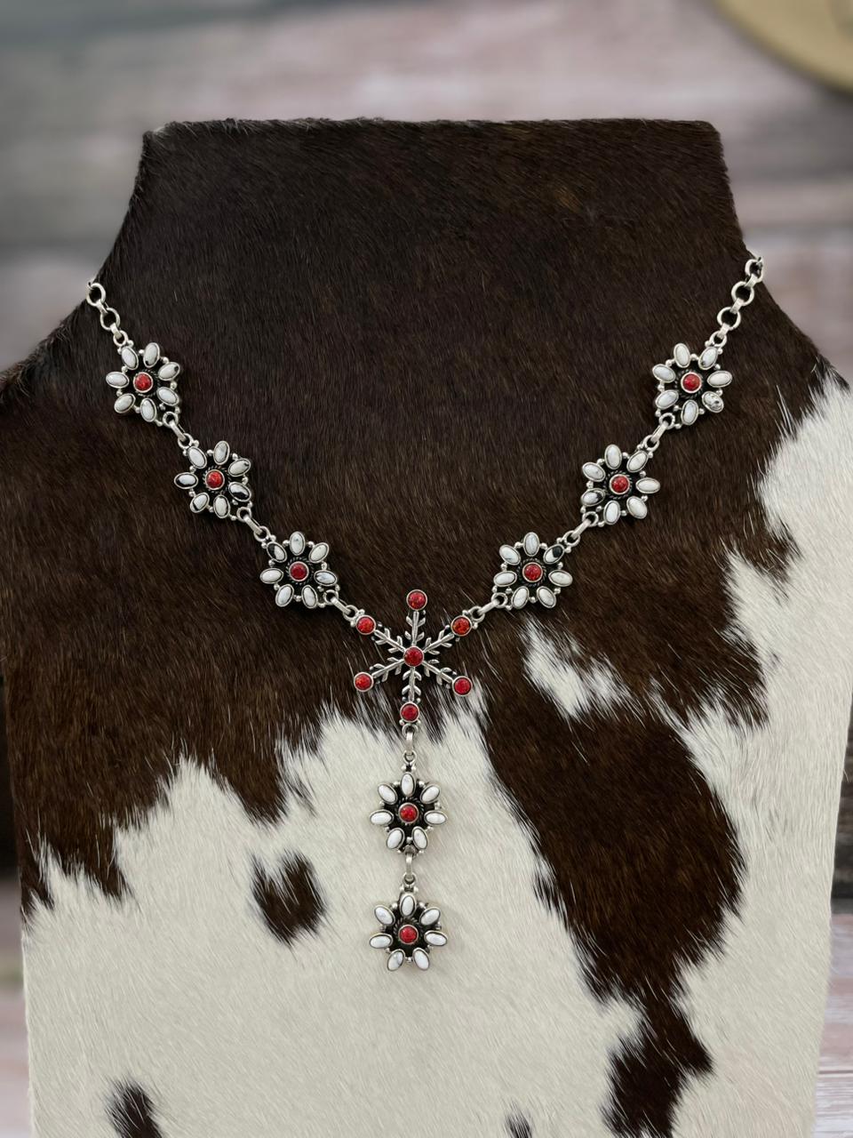 Handmade Sterling Silver White Buffalo with Red Opal Necklace "Signed Nizhoni"