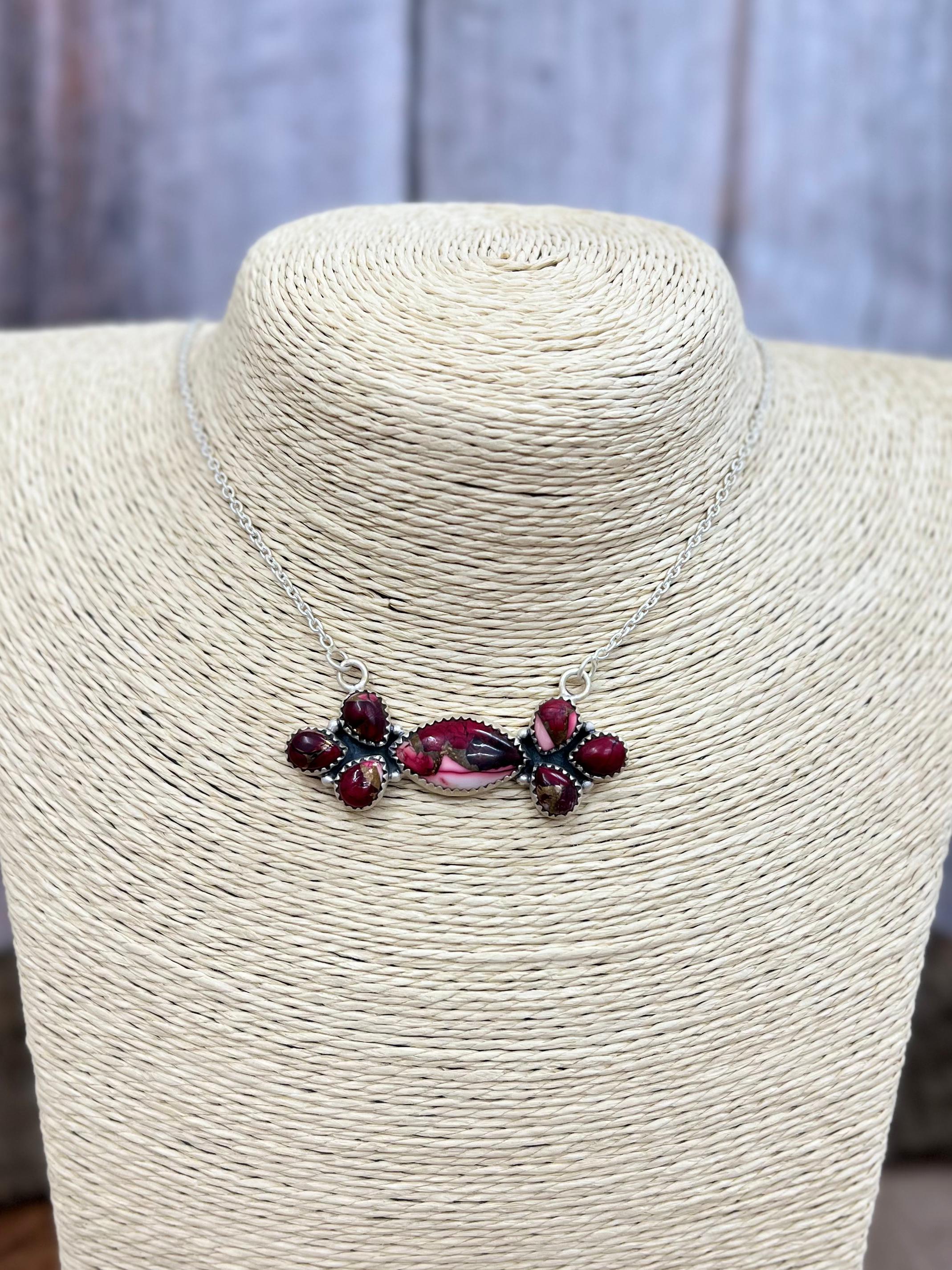 Handmade Sterling Silver Dahlia Rose Necklace with Signed Nizhoni