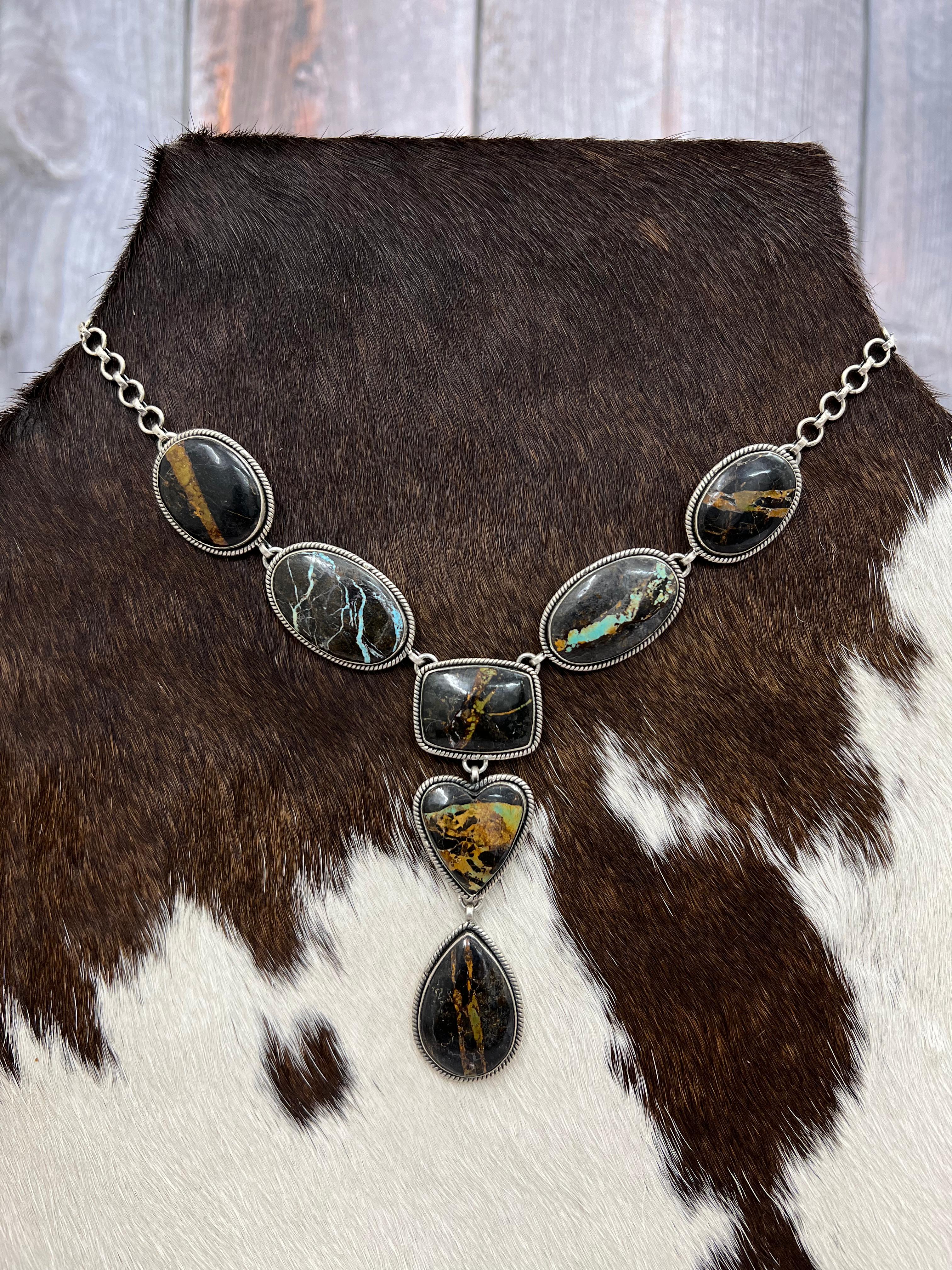 Handmade Sterling Silver Black Jack Necklace with Signed Nizhoni