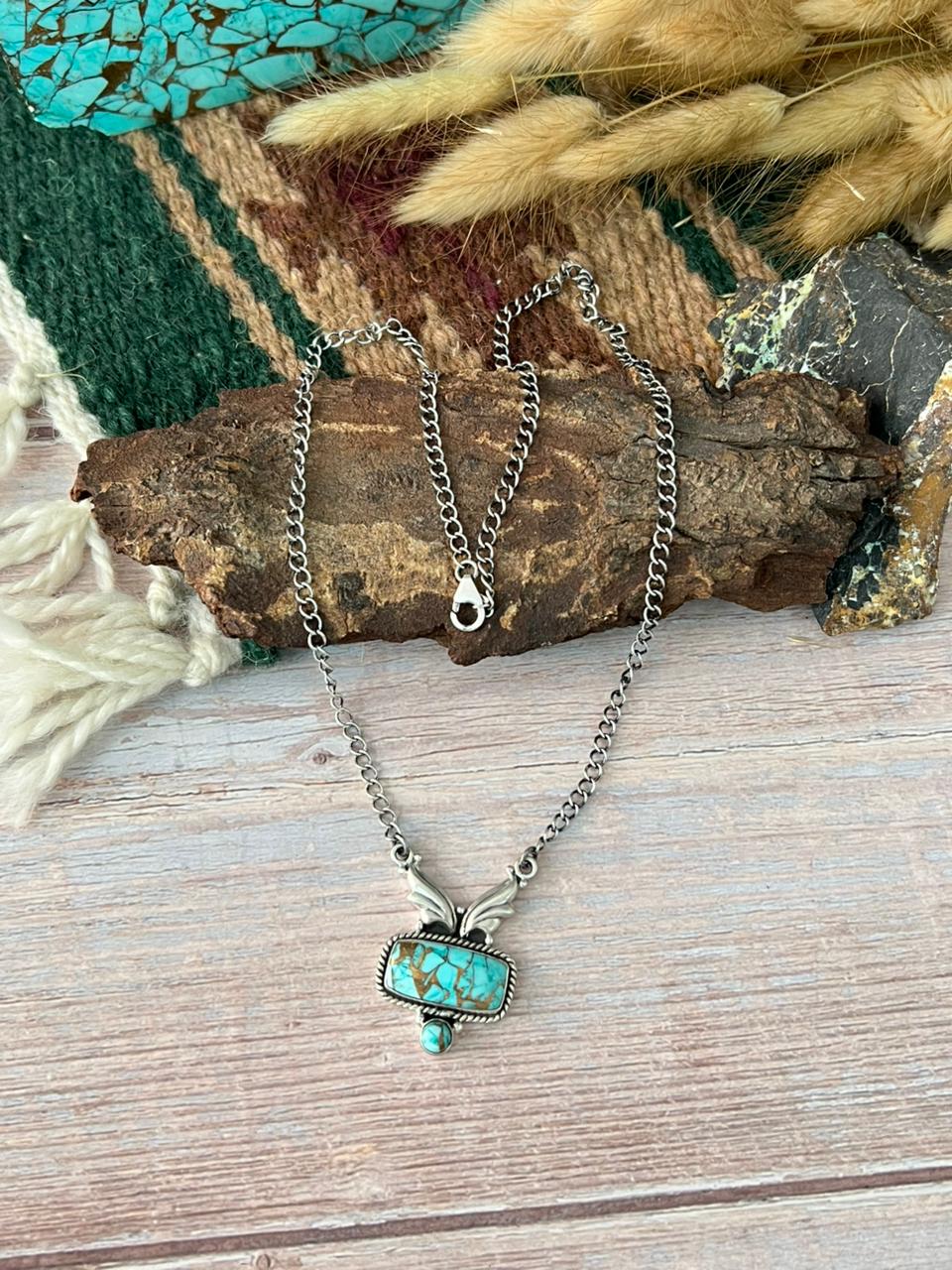 Handmade Sterling Silver Mint Dahlia Collection: Necklace "Signed Nizhoni"