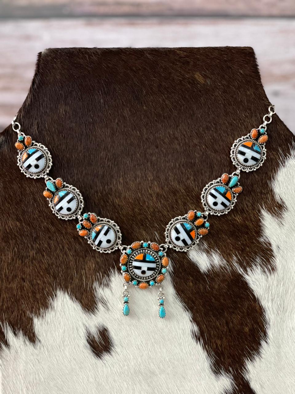 Handmade Sterling Silver Turquoise and MOP Necklace "Signed Nizhoni"