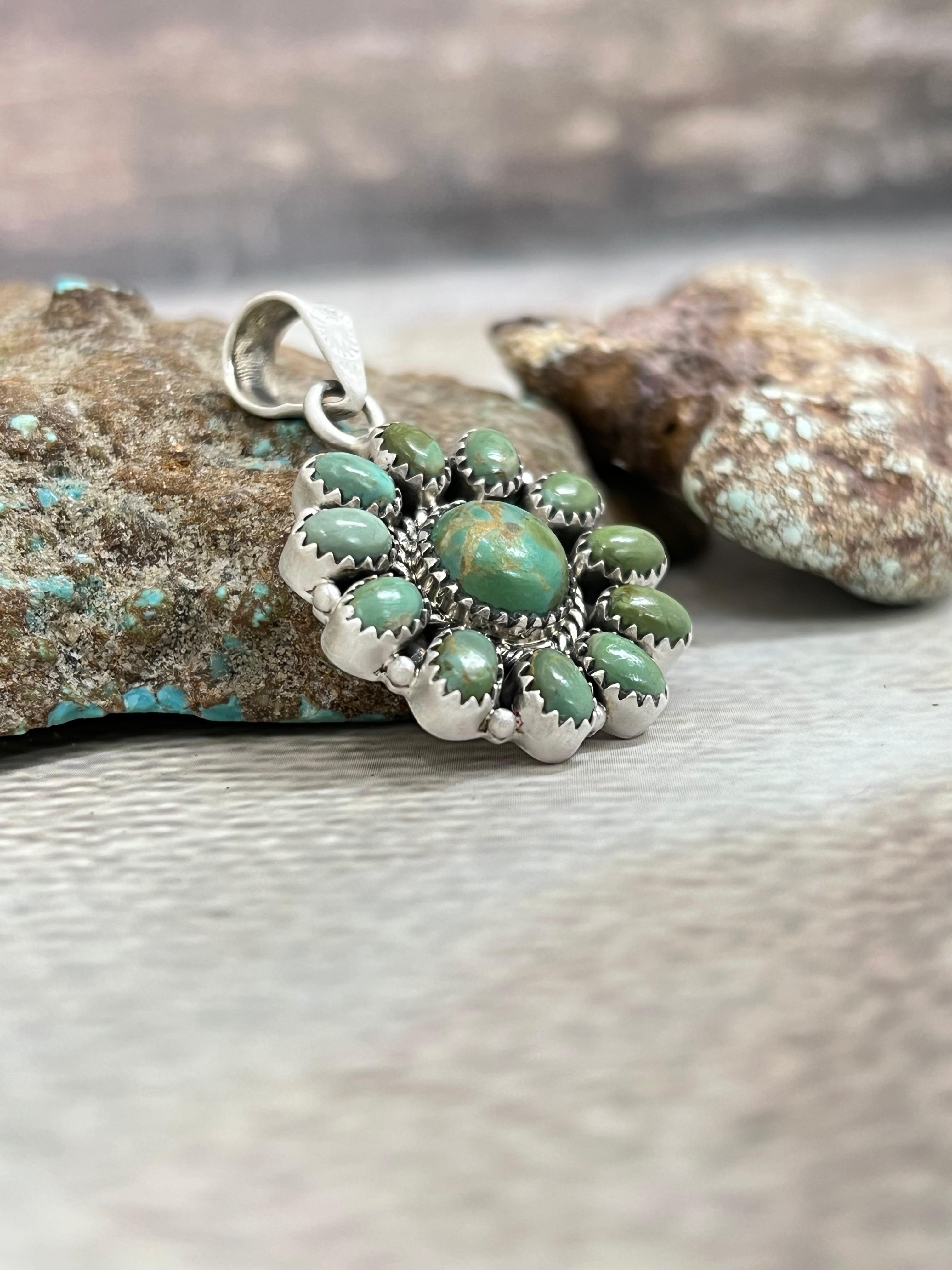 Handmade Sterling Silver Kingman Turquoise Pendant Signed Nizhoni