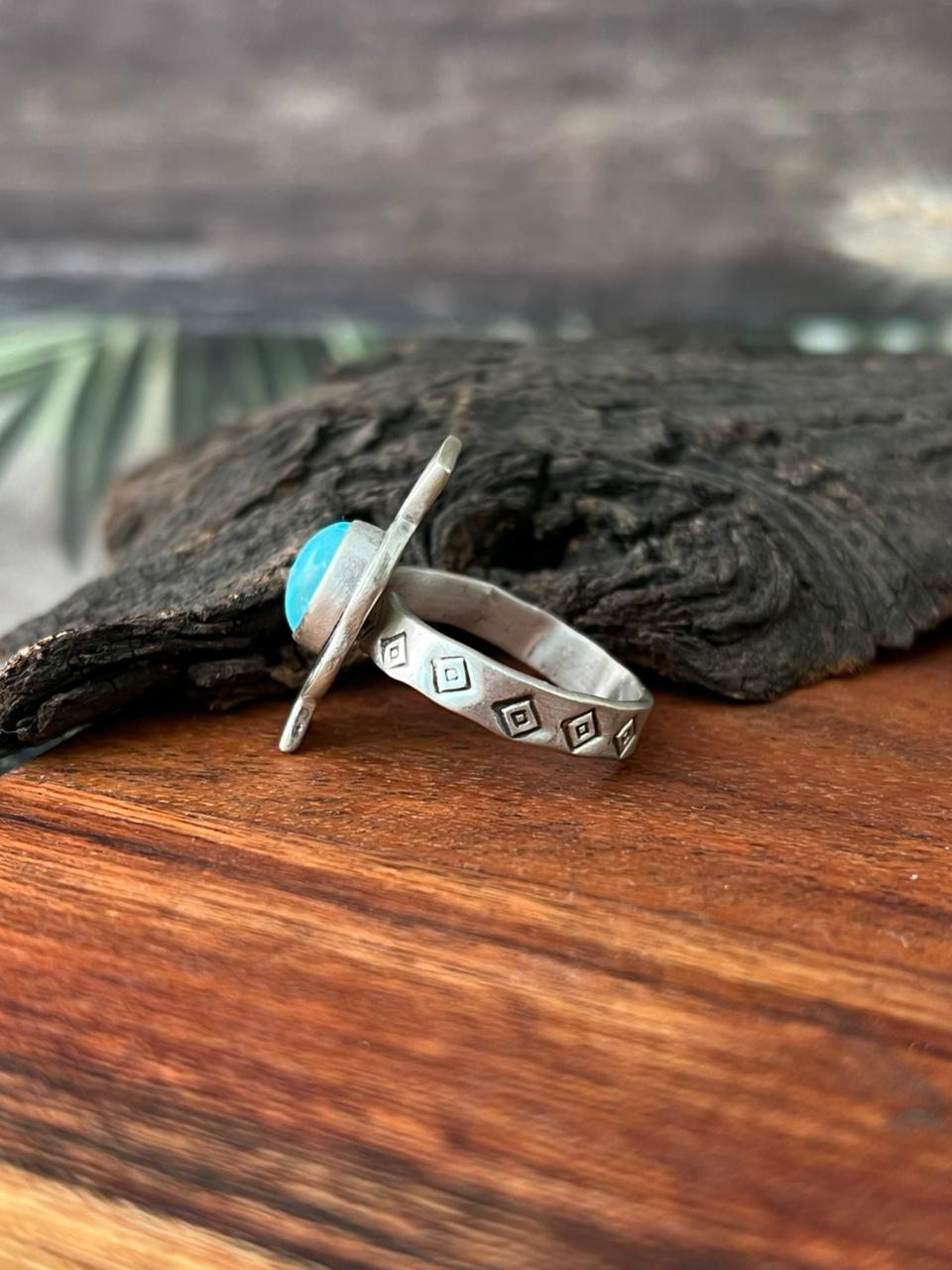 Handmade Sterling Silver Kingman Turquoise Adjustable Ring "Signed Nizhoni"