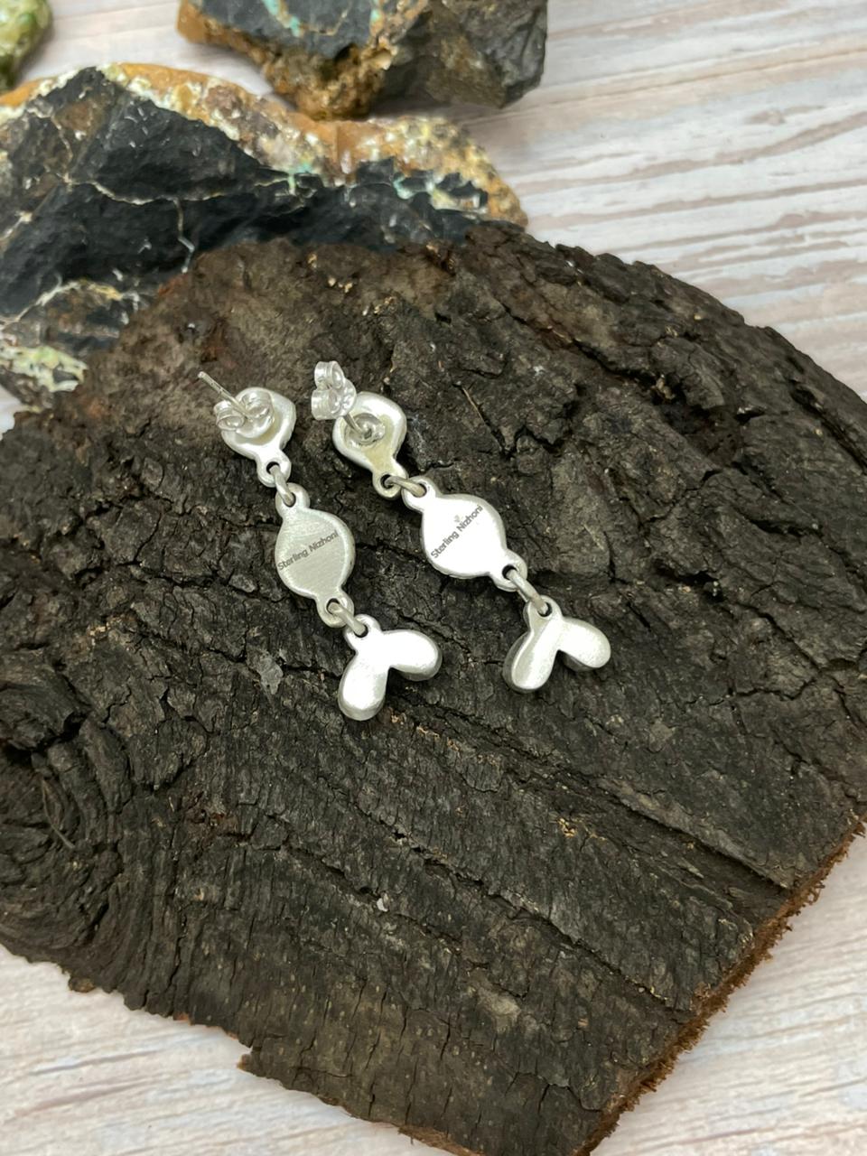 "Christmas Collection" Handmade Sterling Silver White Buffalo with Red Opal Dangle Earrings "Signed Nizhoni"