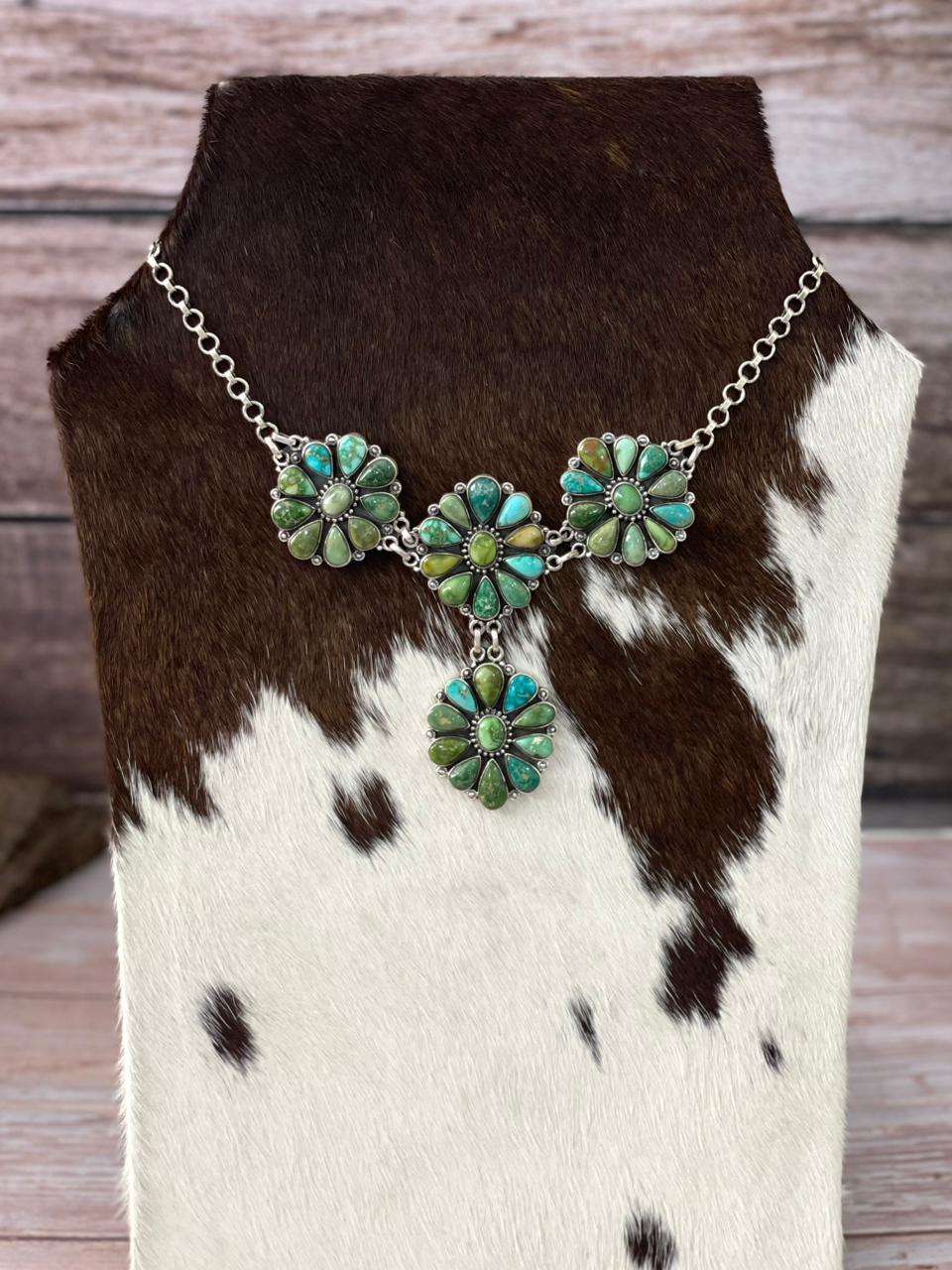 Handmade Sterling Silver Emerald Valley Turquoise Necklace "Signed Nizhoni"