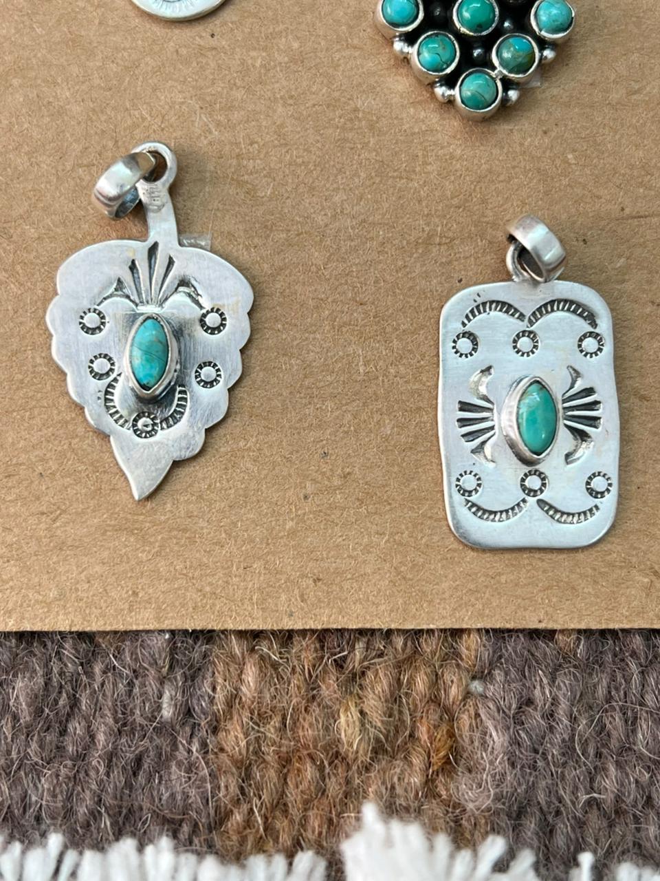 Handmade Sterling Silver Kingman Turquoise Pendant Set
