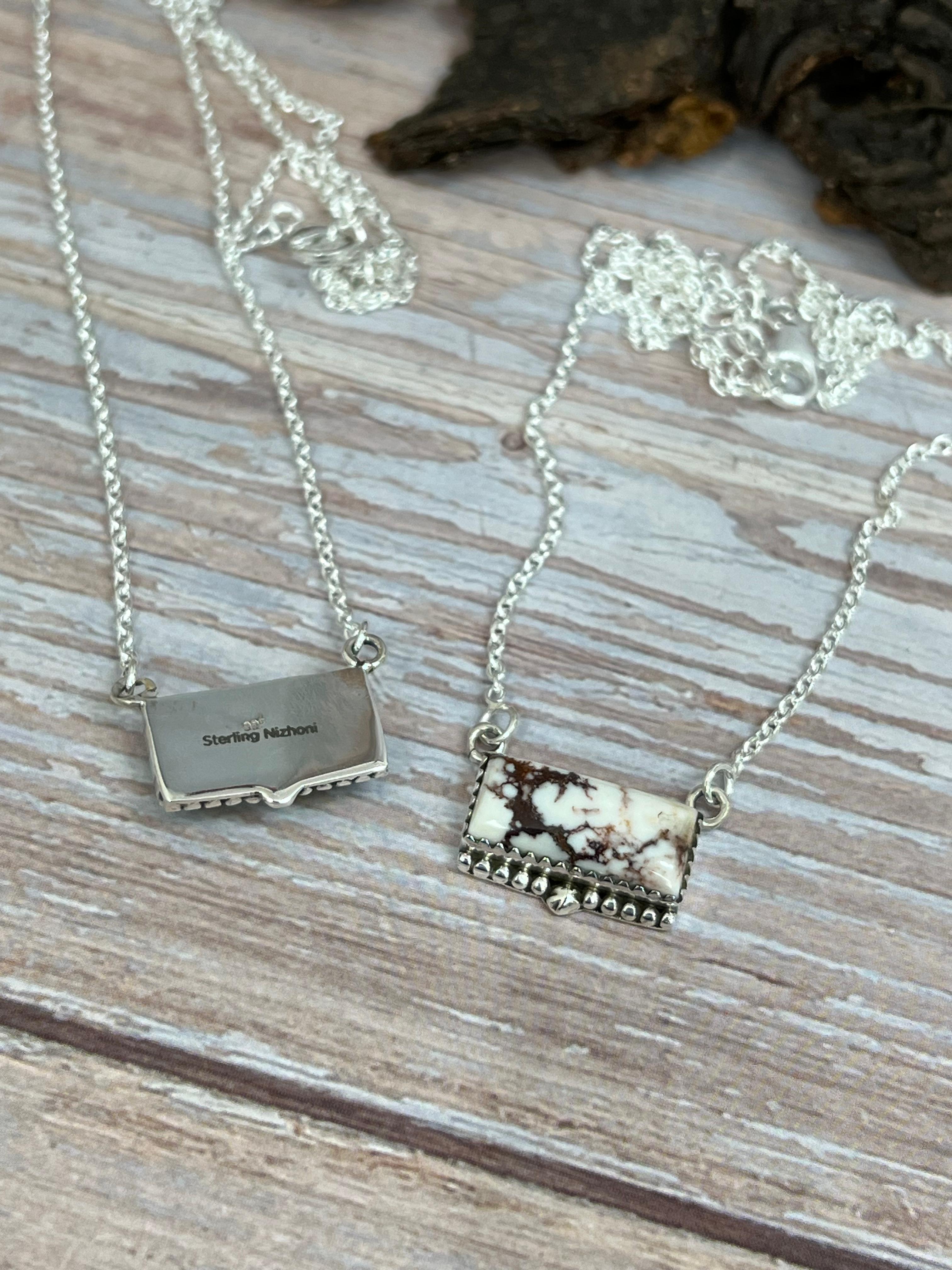 Handmade Sterling Silver Kingman, Wild Horse Turquoise Necklace with Signed Nizhoni