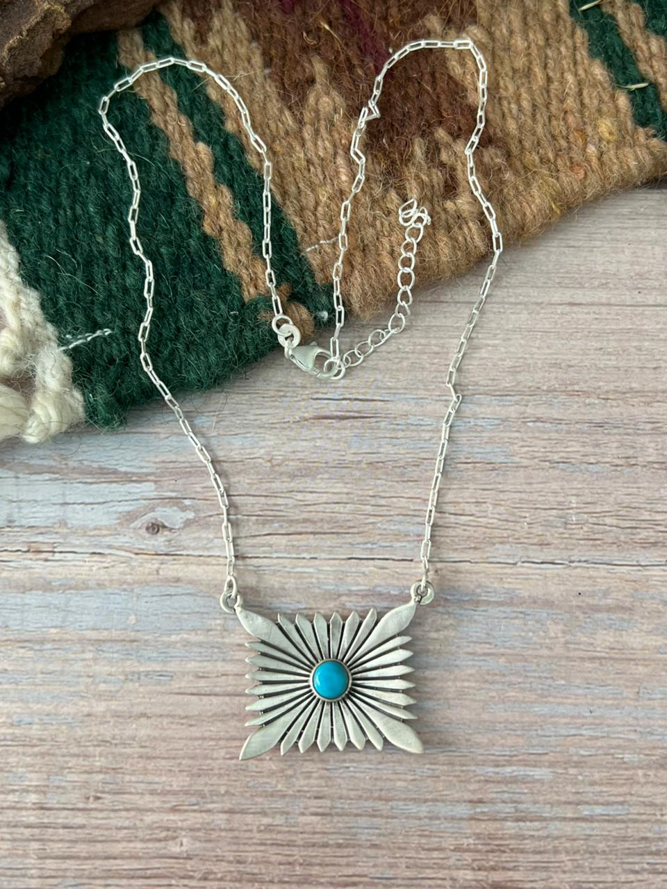 Handmade Sterling Silver Kingman Turquoise Necklace "Signed Nizhoni"