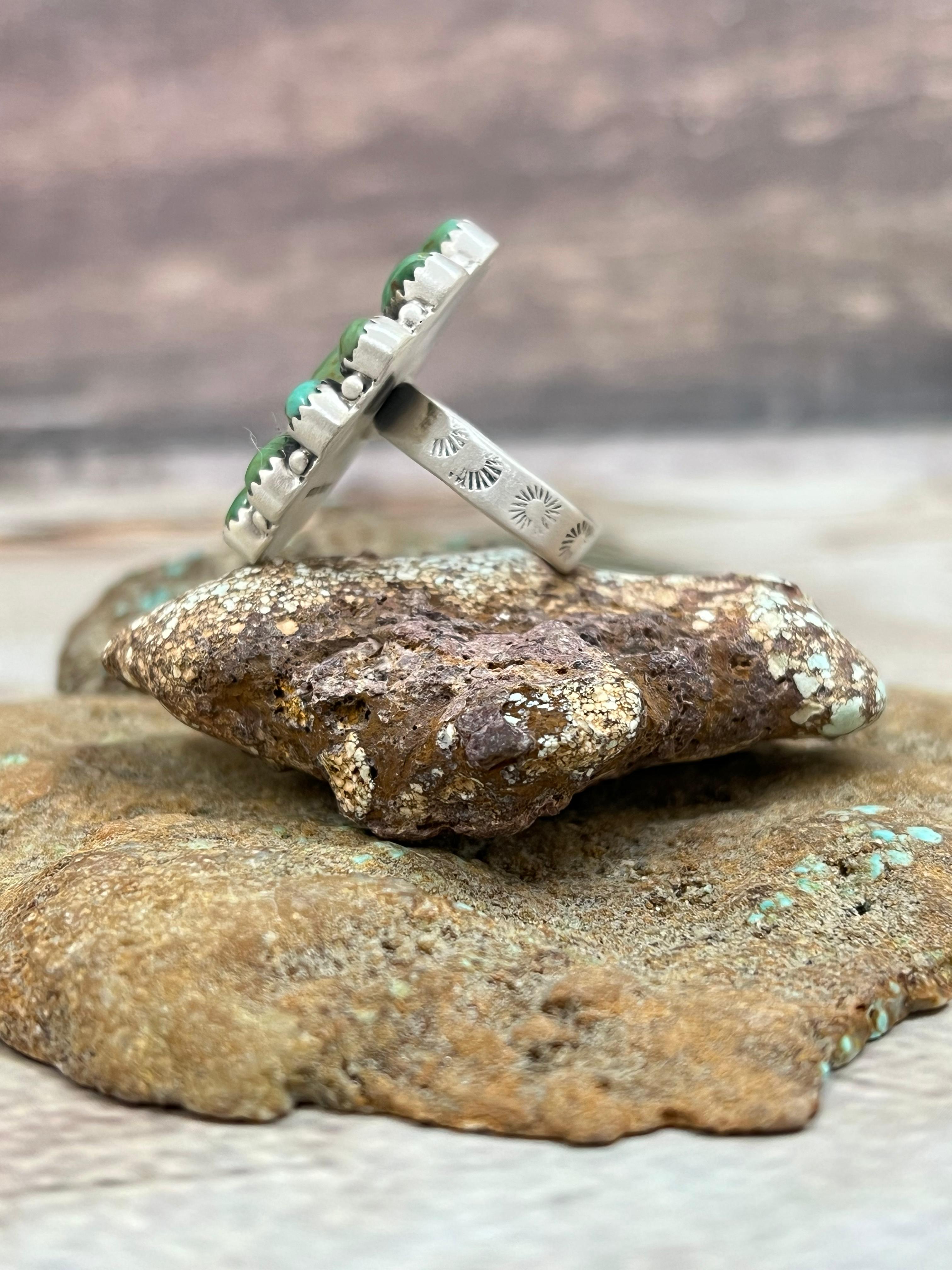 Handmade Sterling Silver Kingman Turquoise Adjustable Ring Signed Nizhoni (7)