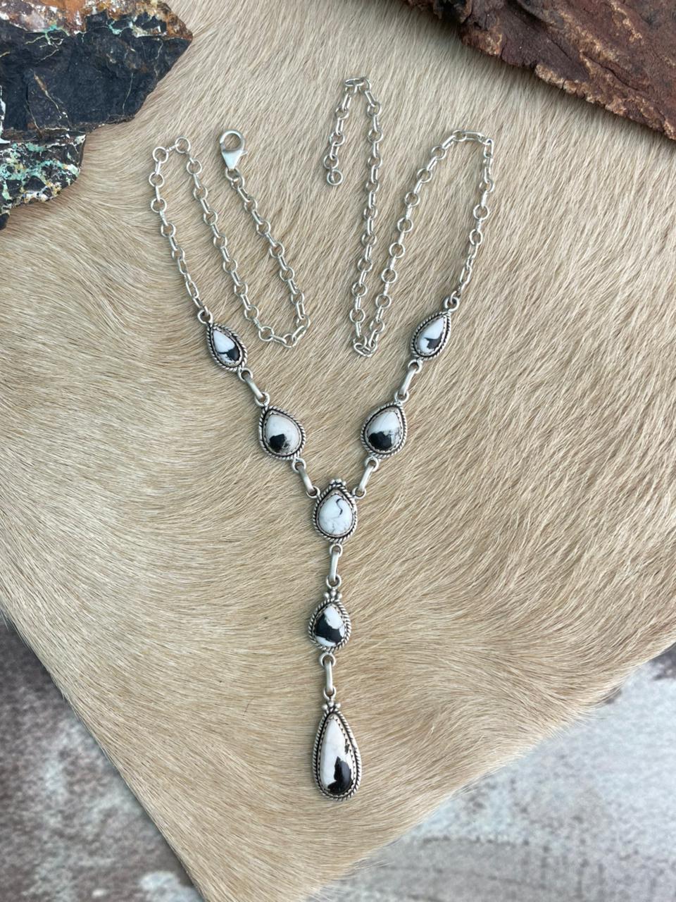 Handmade Sterling Silver White Buffalo Necklace "Signed Nizhoni"