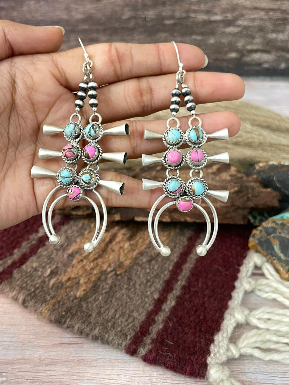Handmade Sterling Silver Cotton Candy Hook Dangle Earrings "Signed Nizhoni"