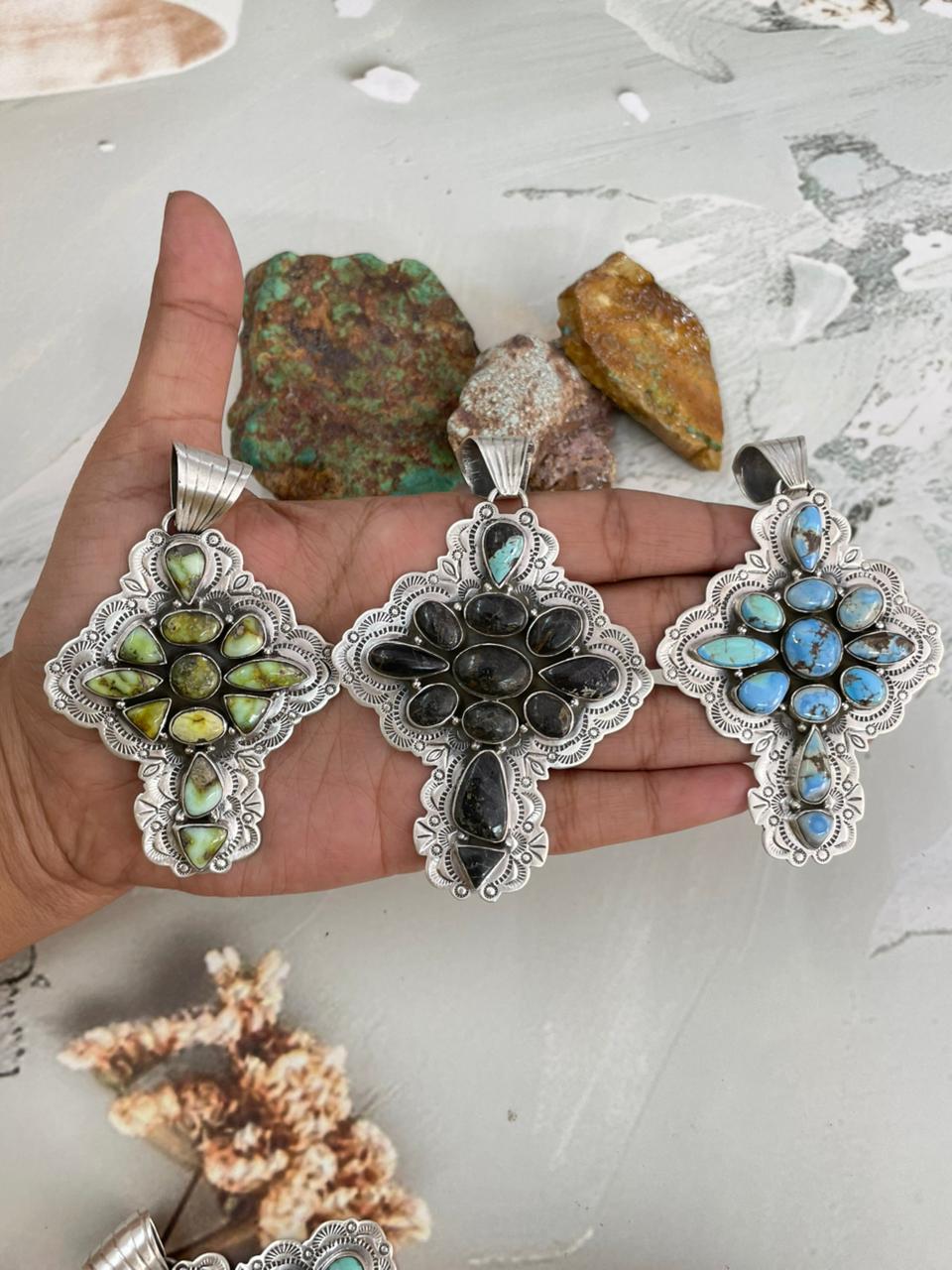 Handmade Sterling Silver Multi Stone Pendant "Signed Nizhoni"