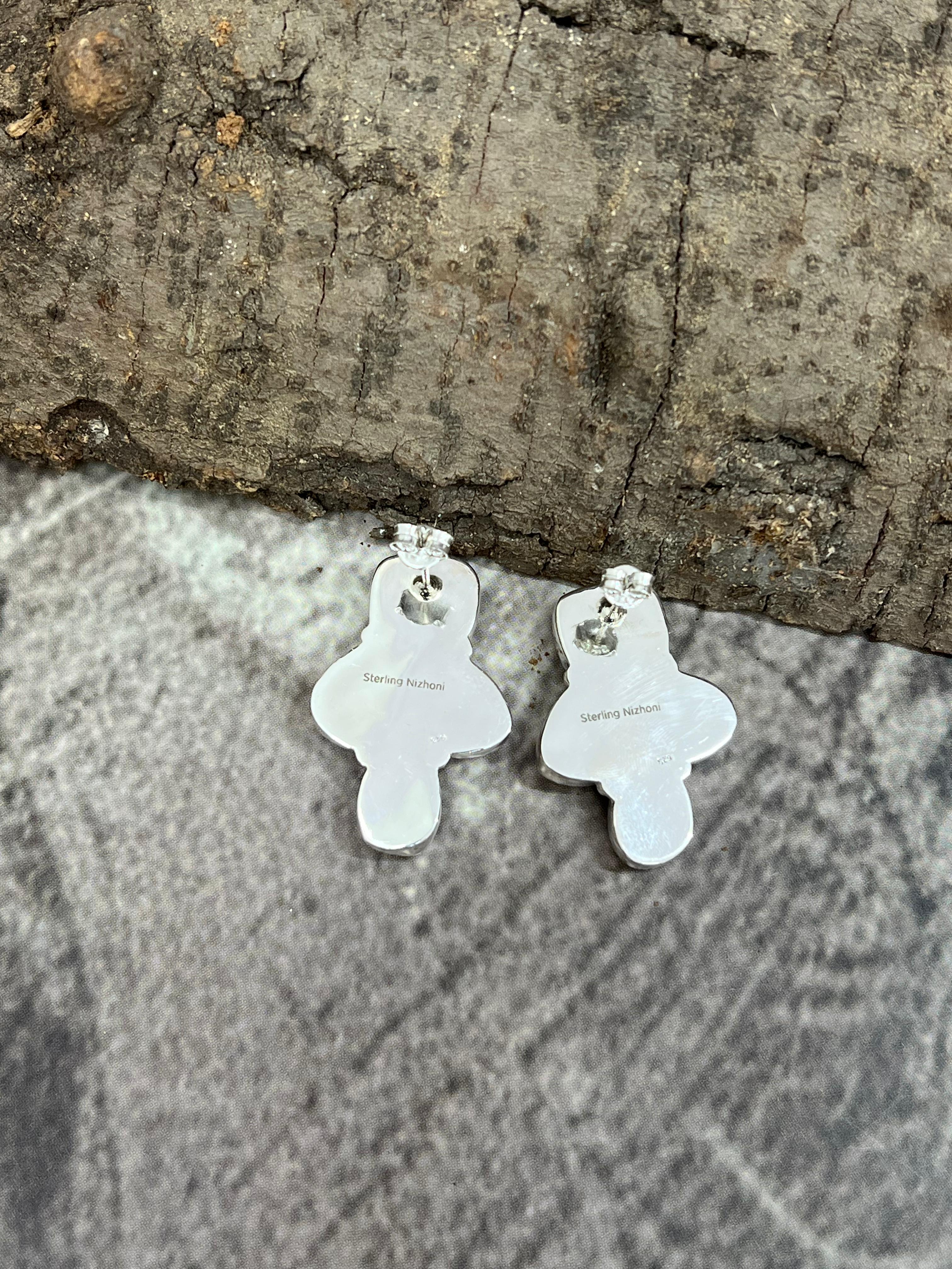 Handmade Sterling Silver Dahlia Rose with Druzy Post Earrings with Signed Nizhoni