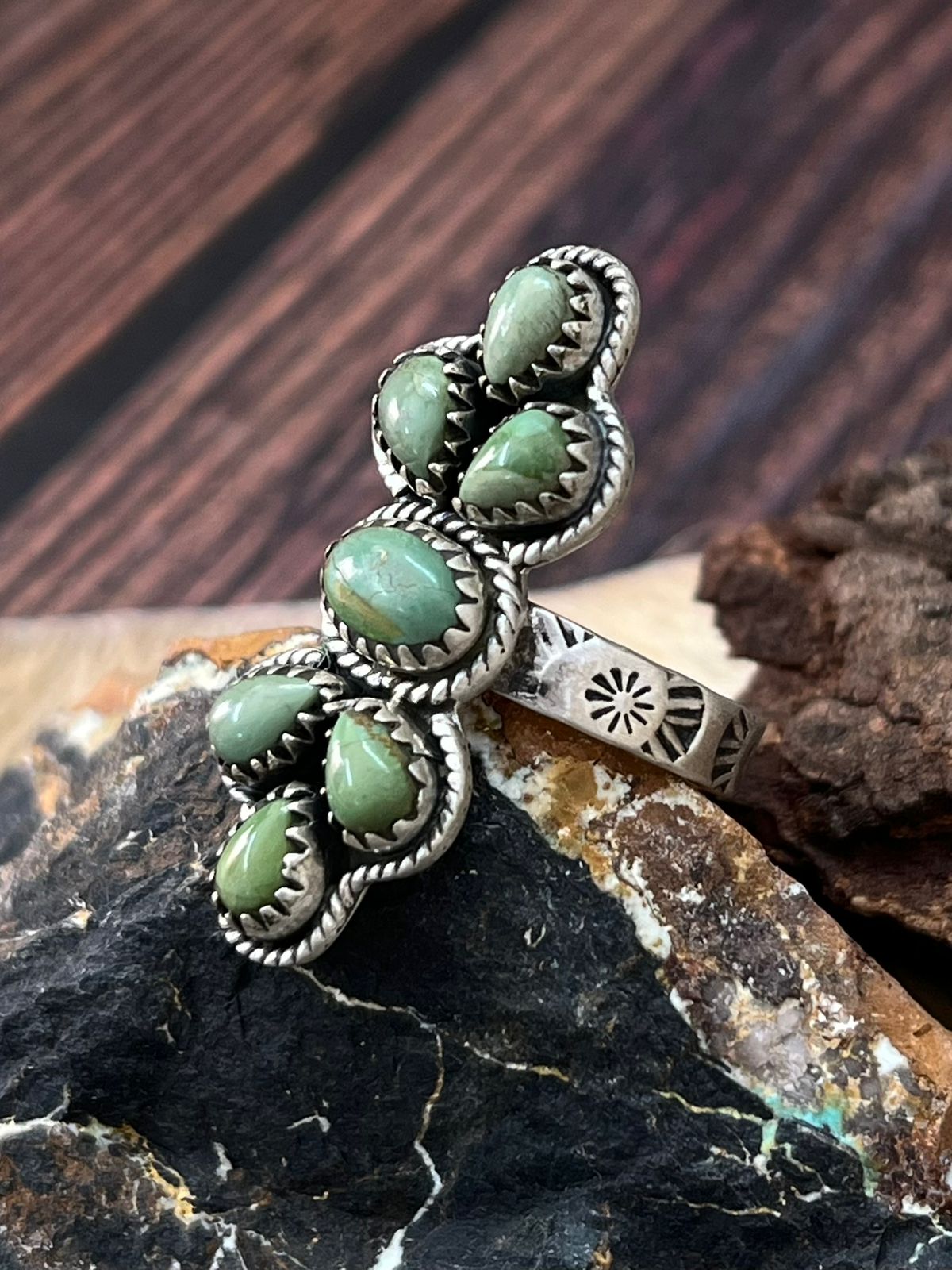 Handmade Sterling Silver Kingman Turquoise Adjustable Ring "Signed Nizhoni"