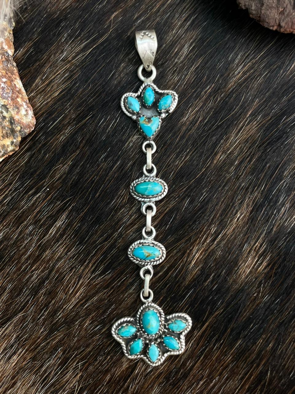 Handmade Sterling Silver Kingman Turquoise Pendant "Signed Nizhoni"