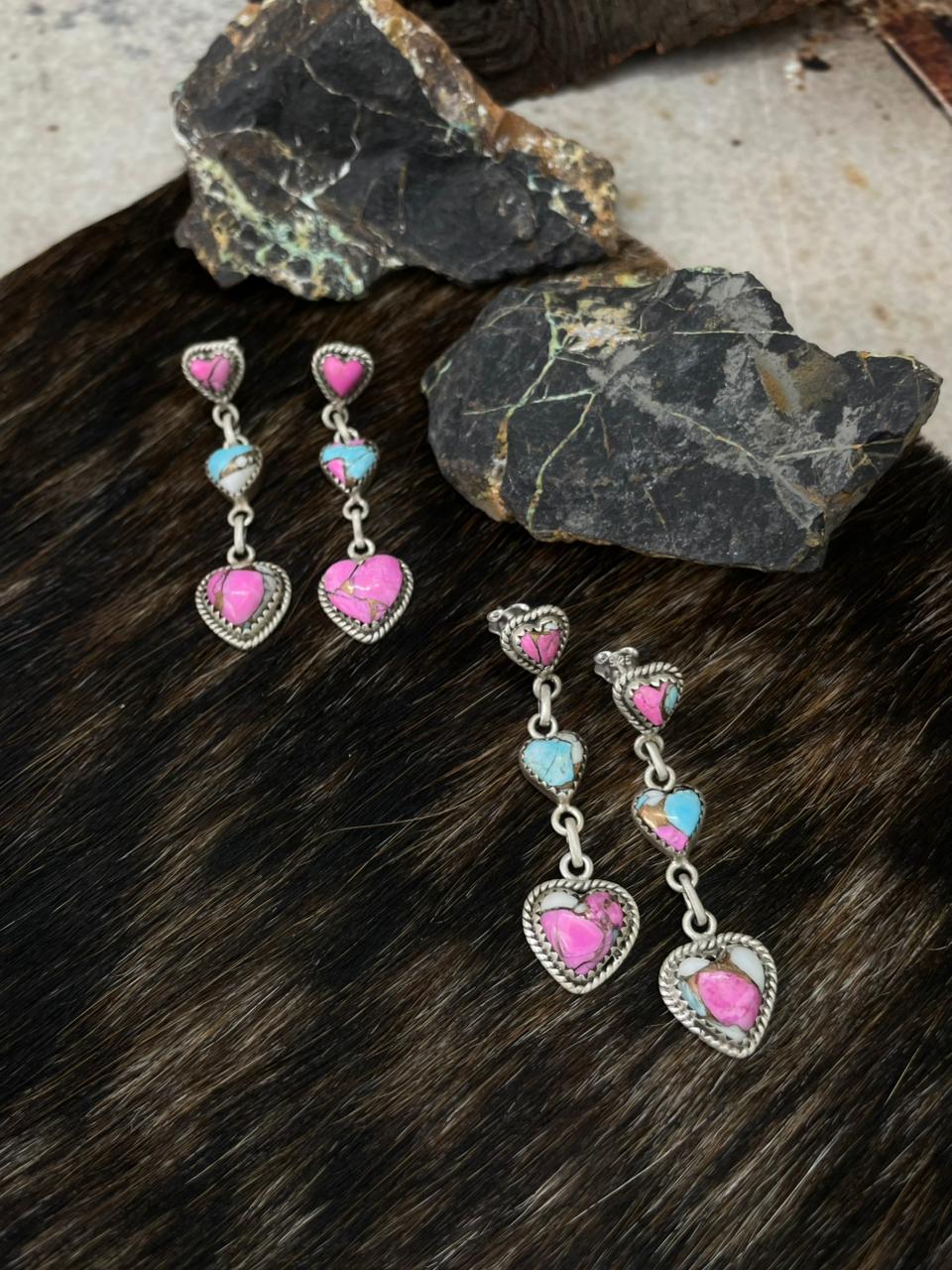 Handmade Sterling Silver Cotton Candy Post Dangle Earrings "Signed Nizhoni"
