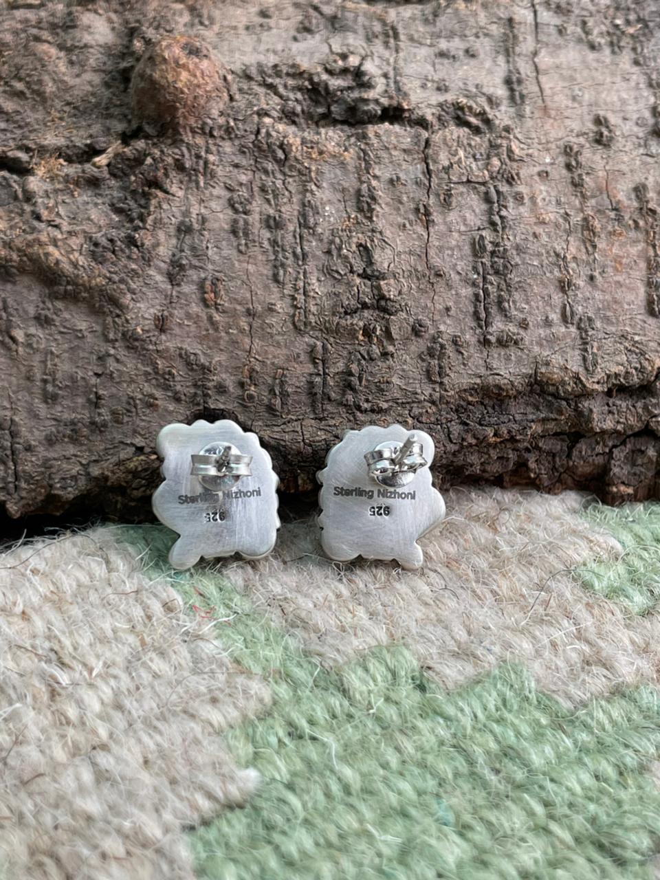 Handmade Sterling Silver Kingman Turquoise Post Studs Earrings "Signed Nizhoni"