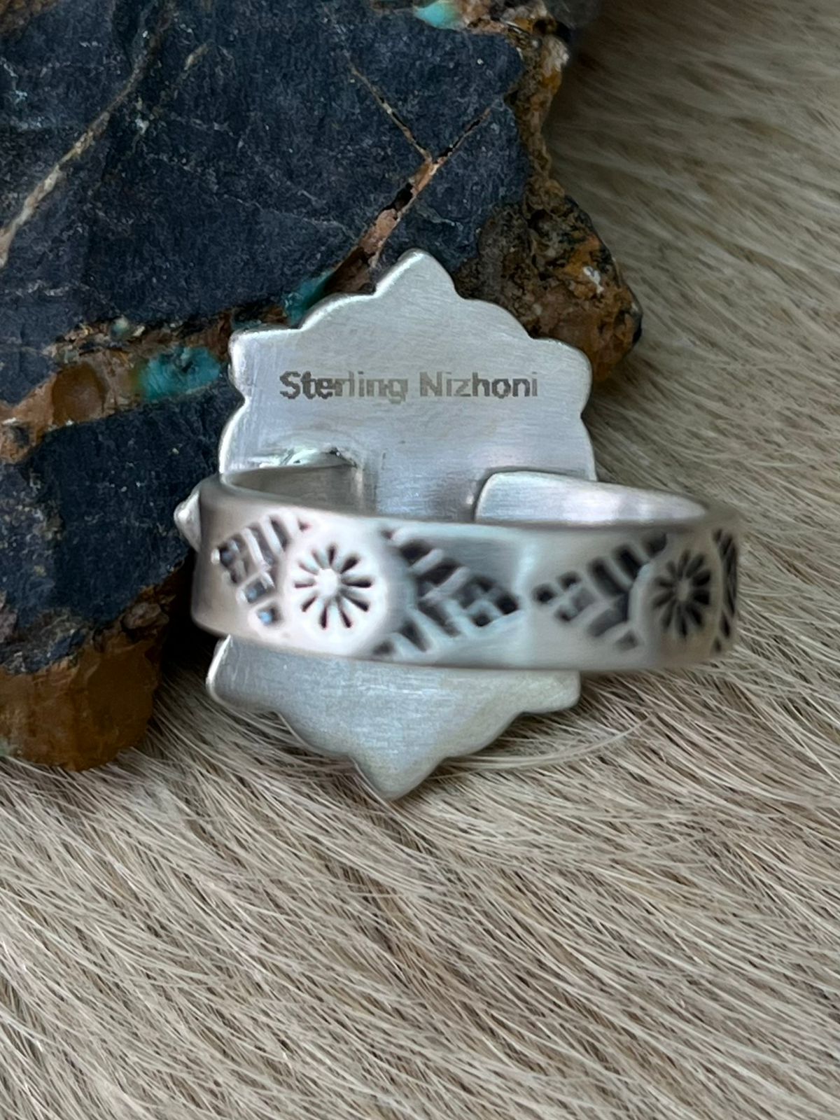 Handmade Sterling Silver Palomino Turquoise Adjustable Ring "Signed Nizhoni"