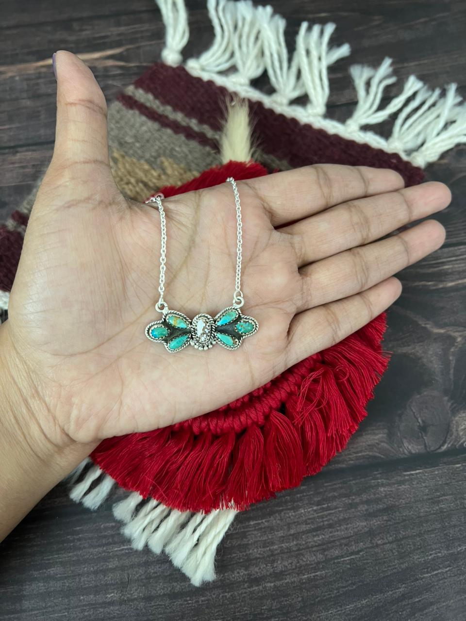 Handmade Sterling Silver Wildhorse Magnesite with Kingman Turquoise Necklace "Signed Nizhoni"