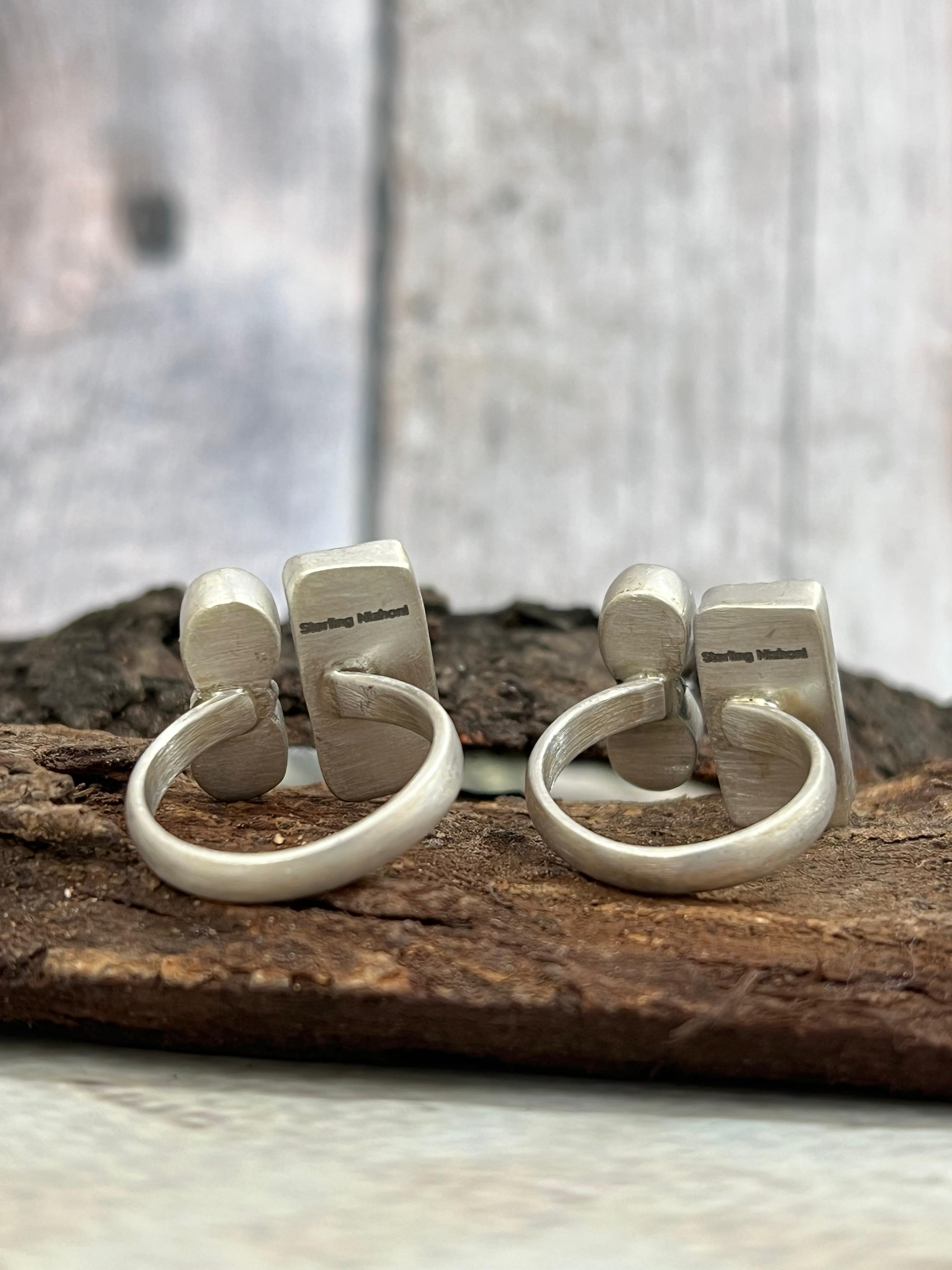 Handmade Sterling Silver Honey Dahlia, Cotton Candy Turquoise Adjustable Ring with Signed Nizhoni (2)