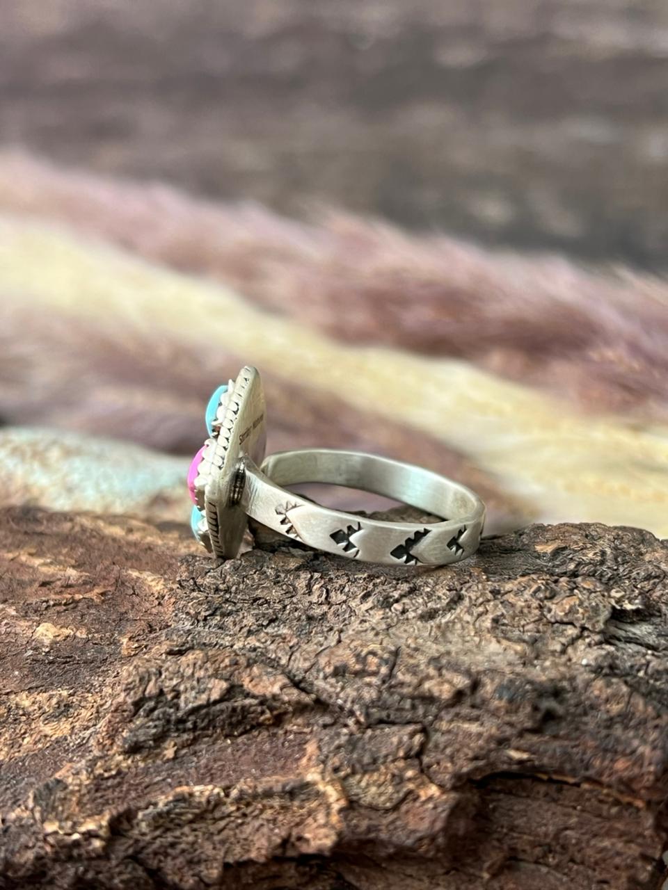 Handmade Sterling Silver Cotton Candy Adjustable Ring "Signed Nizhoni"