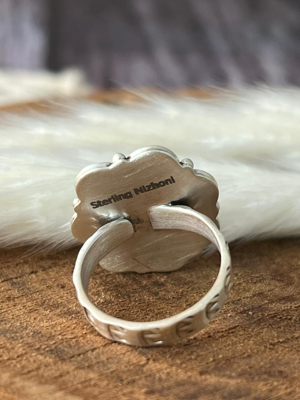 Handmade Sterling Silver Natural Blue Turquoise Adjustable Ring "Signed Nizhoni"