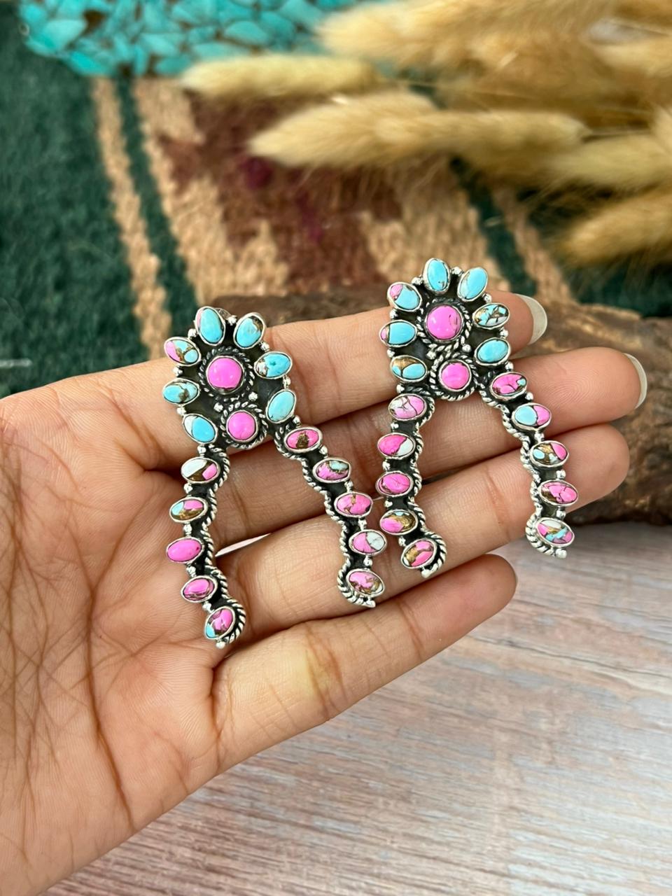 Handmade Sterling Silver Cotton Candy Post Earrings "Signed Nizhoni"