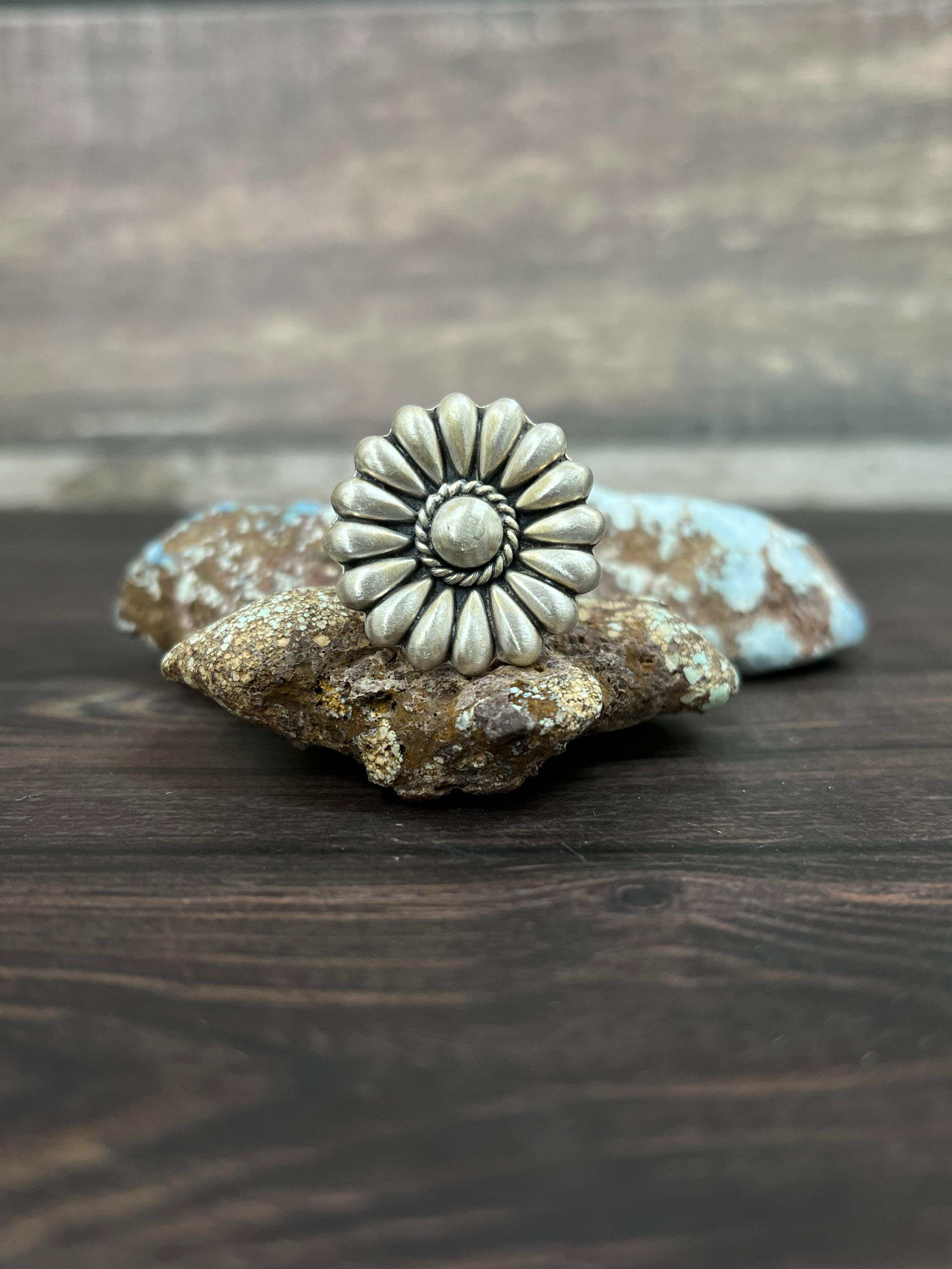 Handmade Sterling Silver Flower Adjustable Ring With Signed Nizhoni