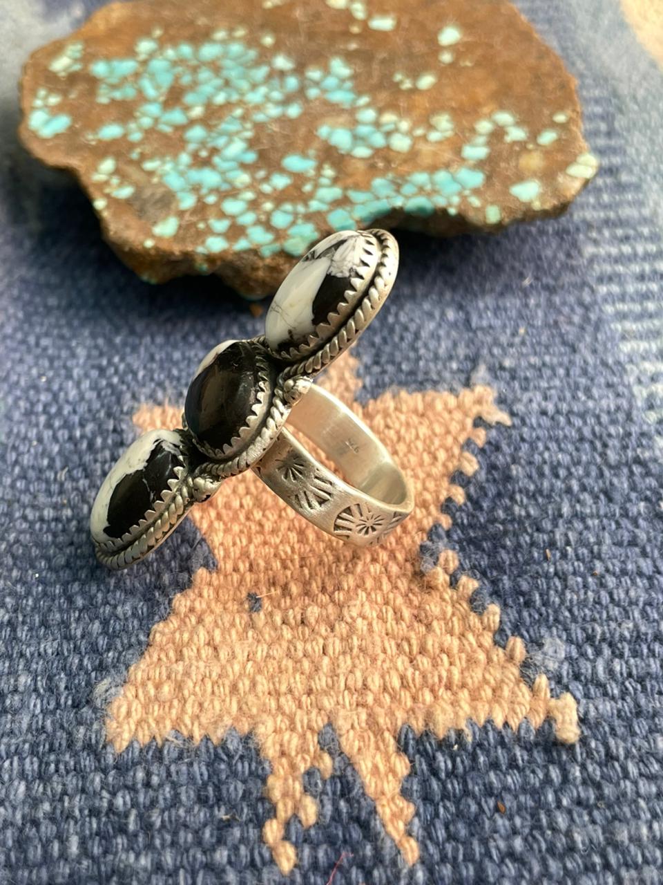 Handmade Sterling Silver White Buffalo Adjustable Ring "Signed Nizhoni"