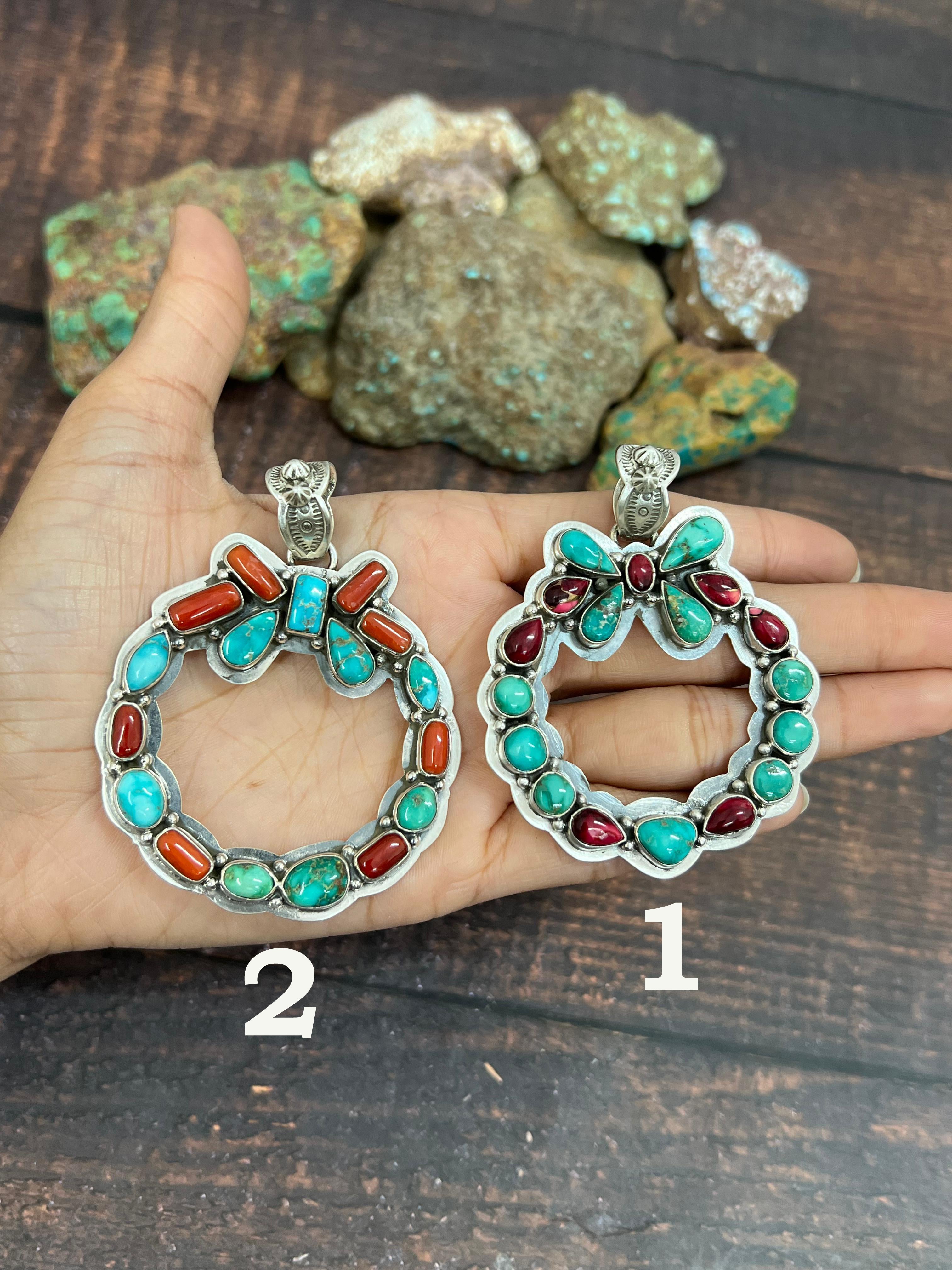 Handmade Sterling Silver Multi Stones Pendant, Signed Nizhoni