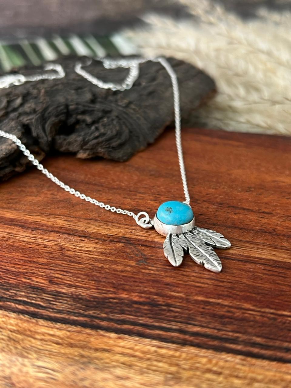 Handmade Sterling Silver Kingman Turquoise Necklace "Signed Nizhoni"