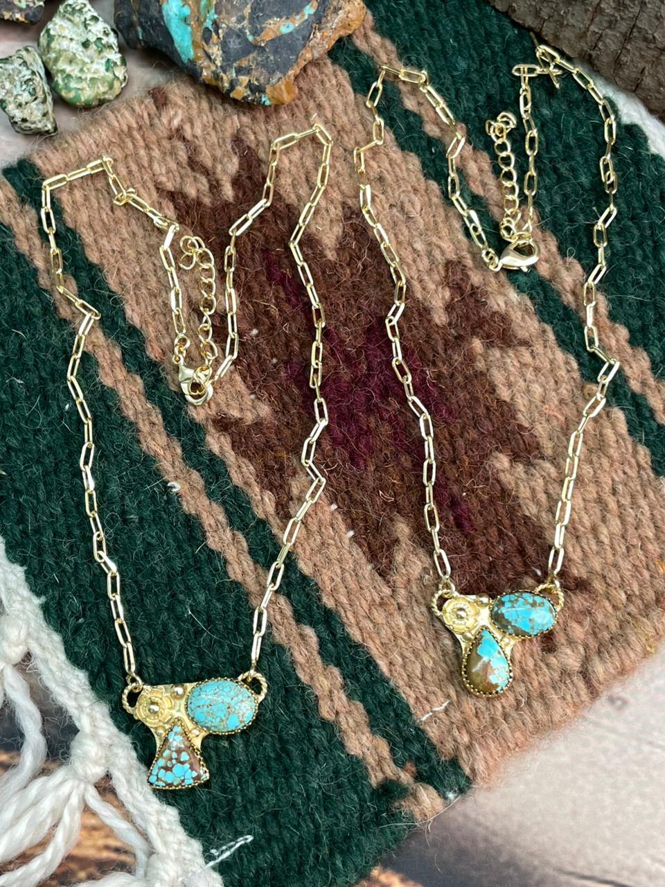 “The Golden Collection” Handmade Number 8 Turquoise with Gold Necklace