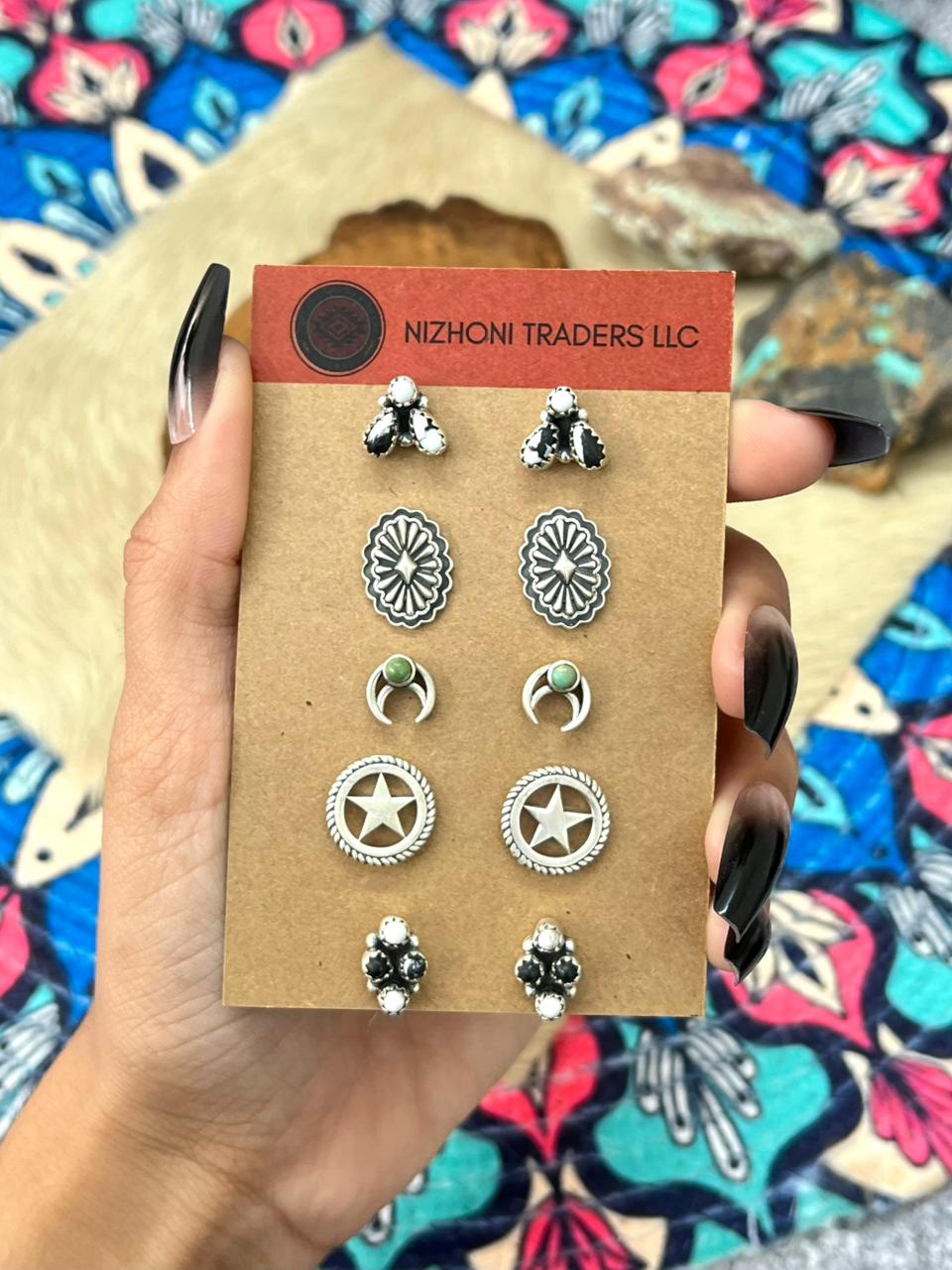 Handmade Sterling Silver Kingman with White Buffalo Studs Earrings Set