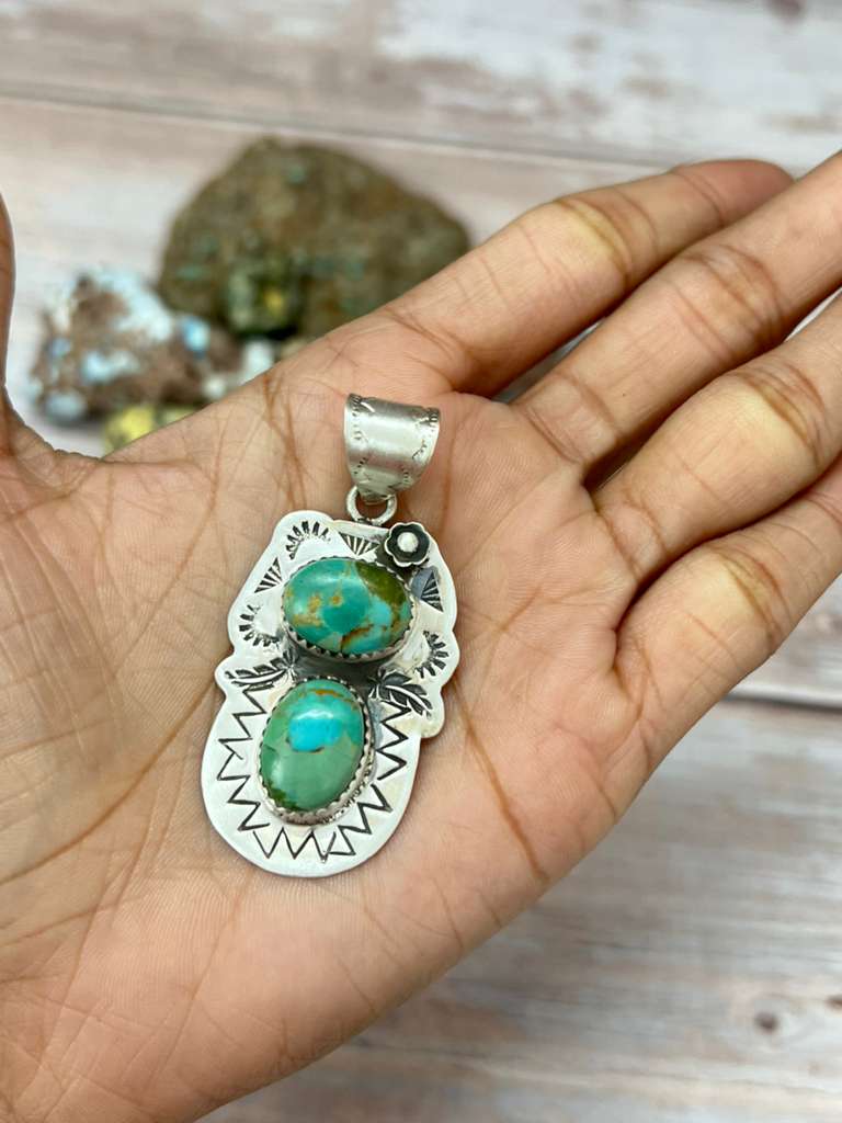 Handmade Sterling Silver Kingman Turquoise Pendant "Signed Nizhoni"
