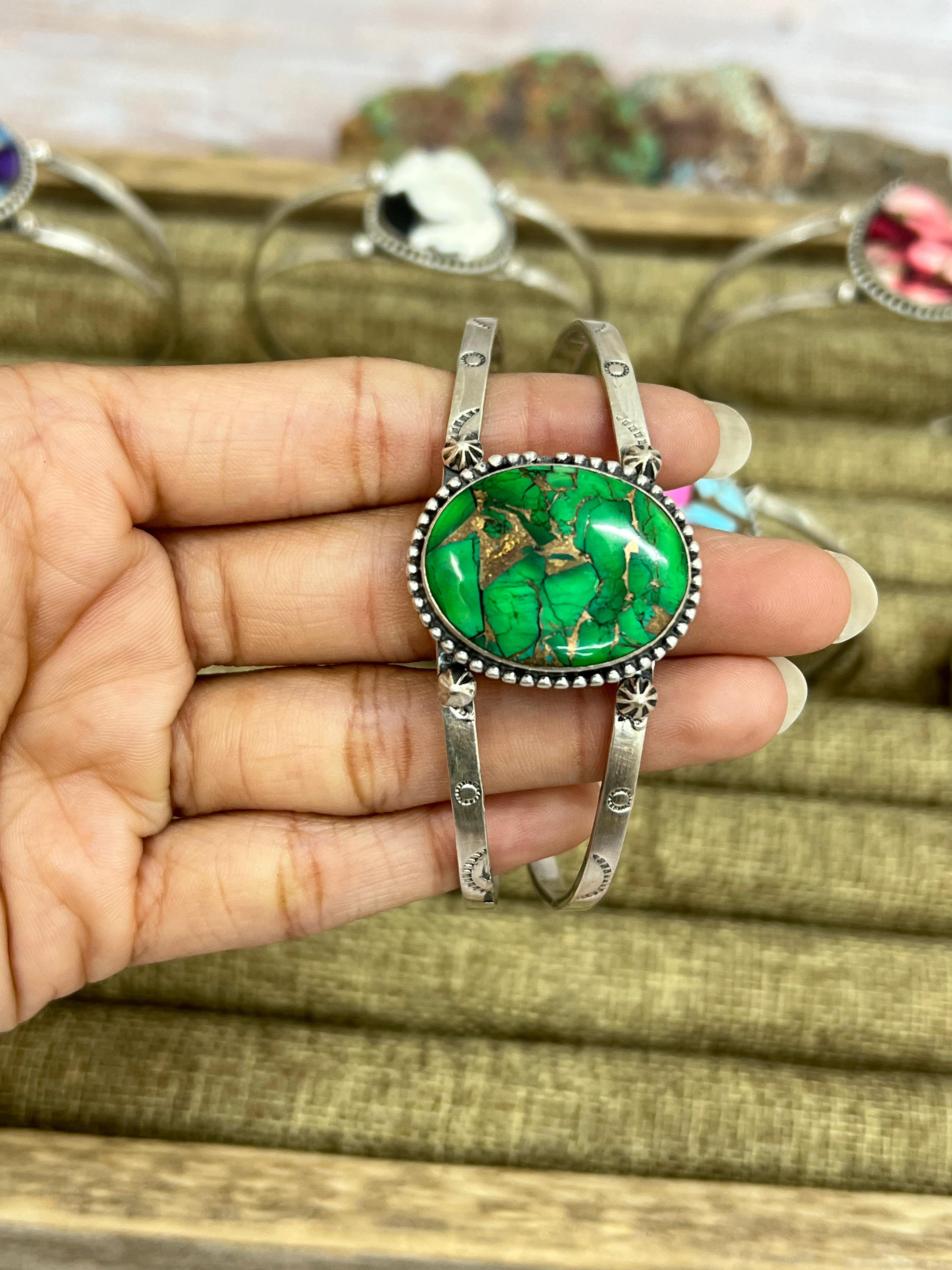 Handmade Sterling Silver Multi Stone Cuff Bracelet with Signed Nizhoni