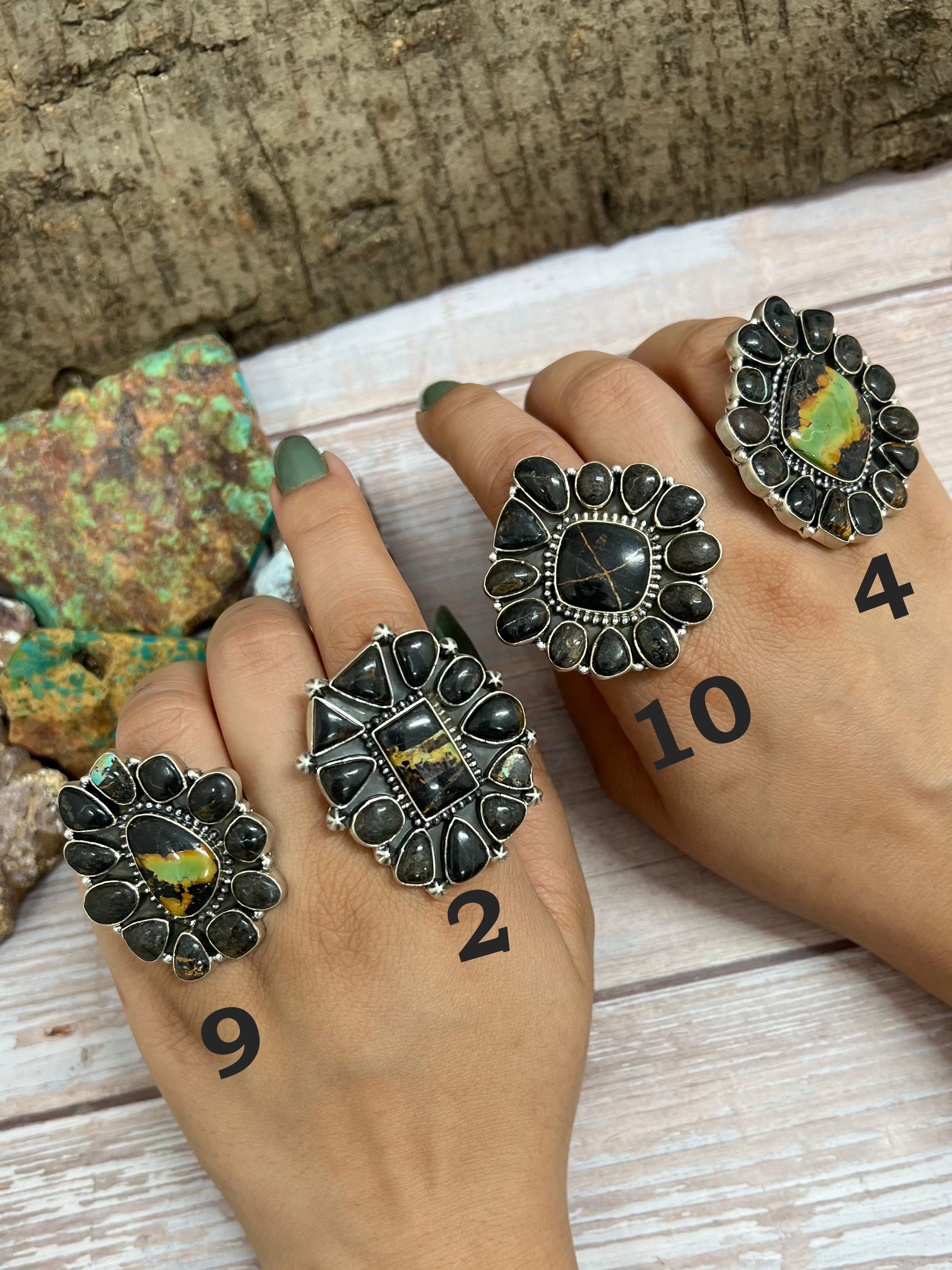 Handmade Sterling Silver Black Jack Adjustable Ring with Signed Nizhoni (2)