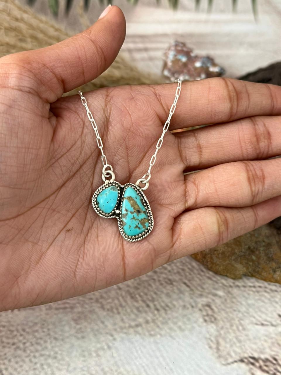 Handmade Sterling Silver Santa Maria Turquoise Necklace "Signed Nizhoni"